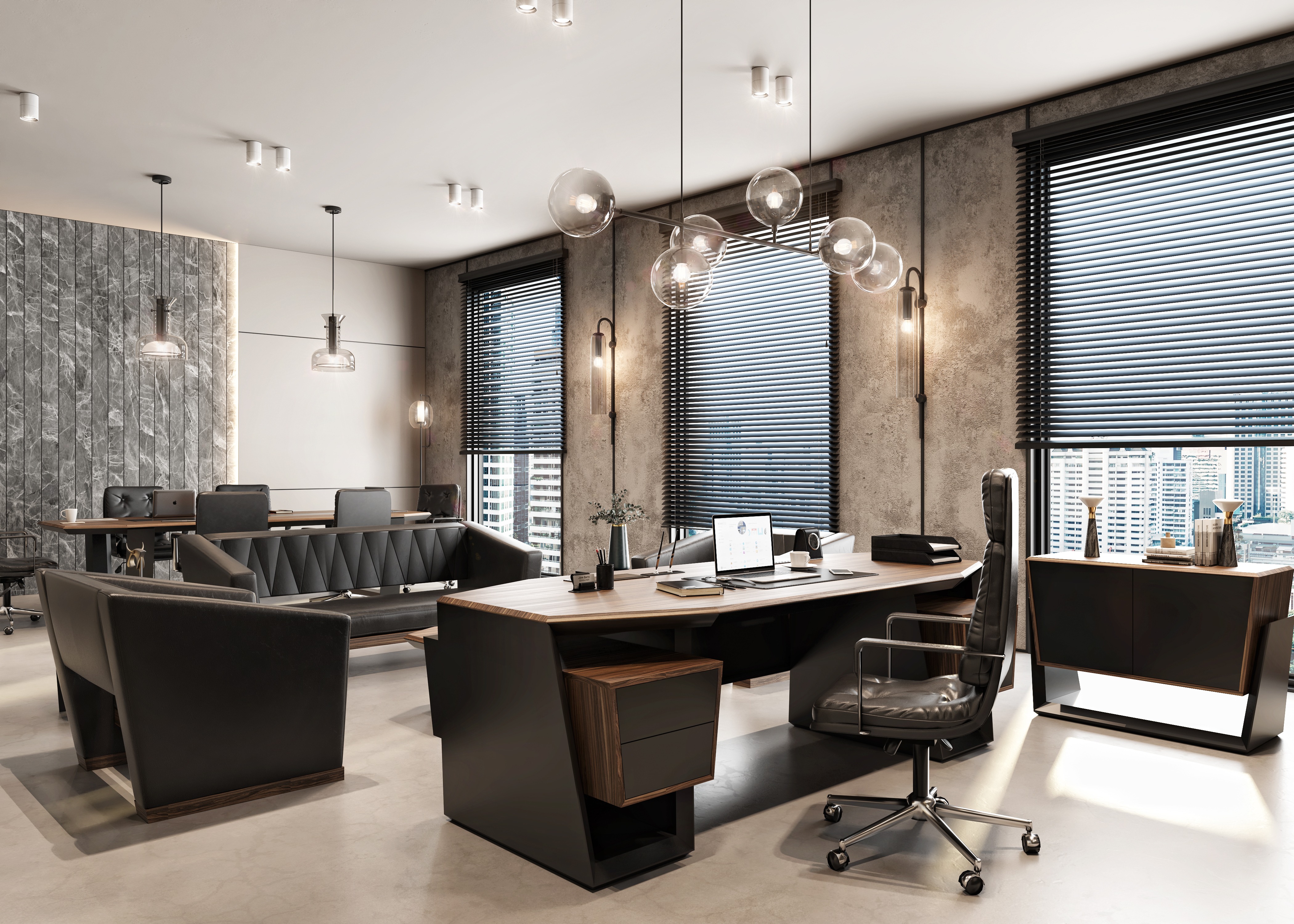 Arbeitszimmer-Set Braun Holz modern Stilvoll Büro Möbel