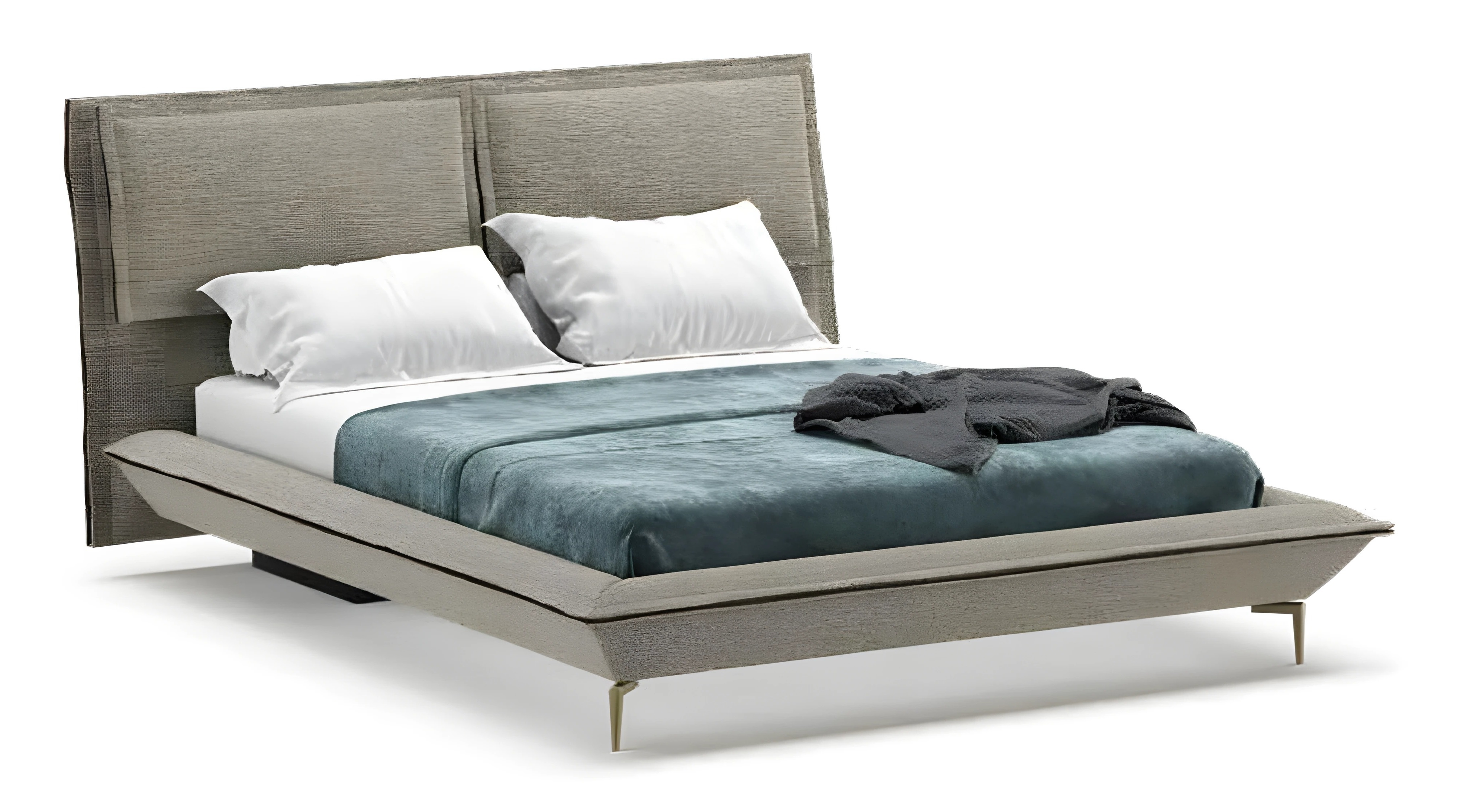 Graues Stoffbett modern mit Holzrahmen für Schlafzimmer