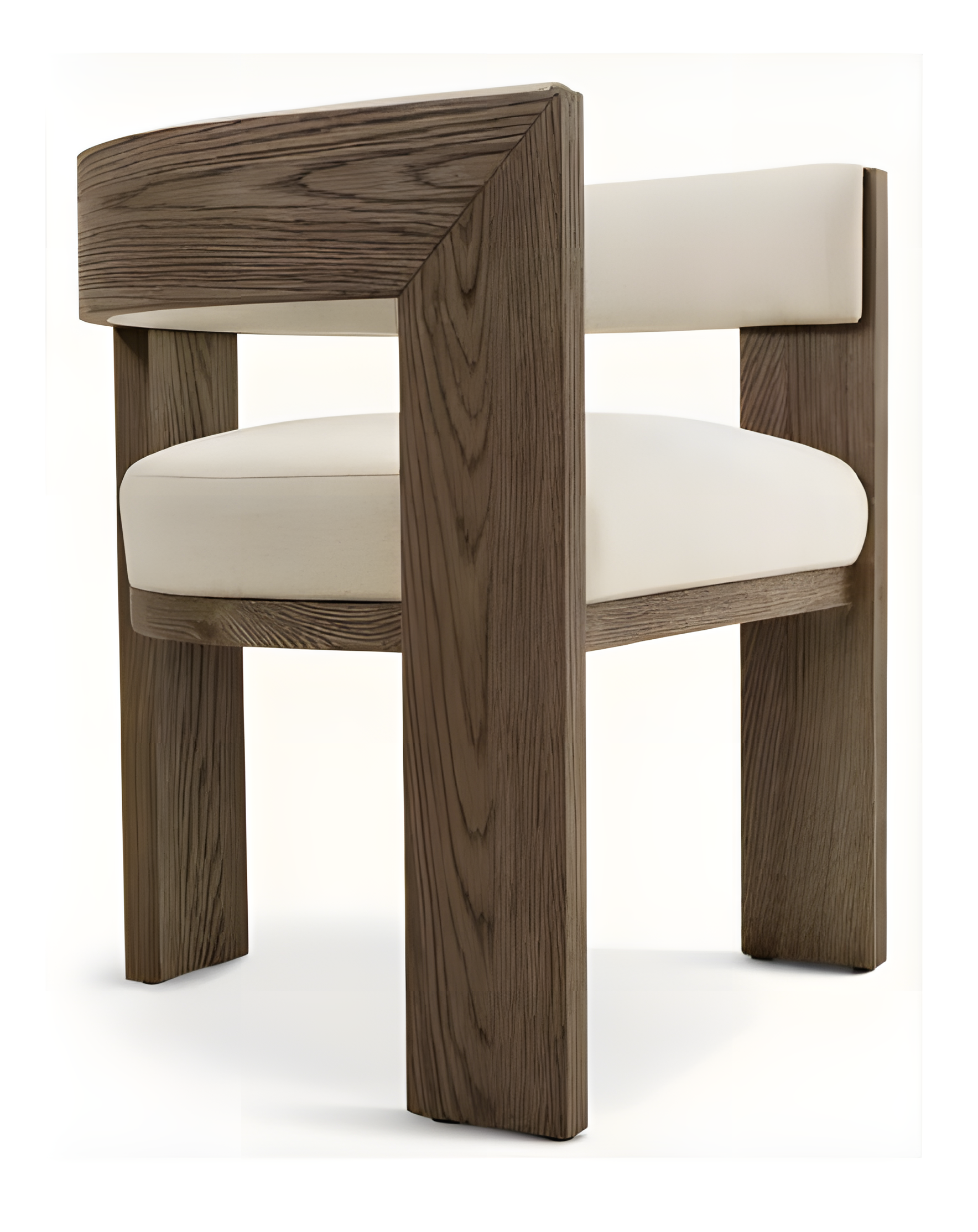 Bequemer Designerstuhl aus Holz mit cremefarbener Polsterung