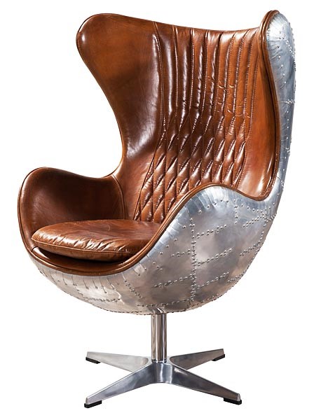 Ohrensessel Drehbarer Sessel – Vintage Aluminium & Lederstuhl