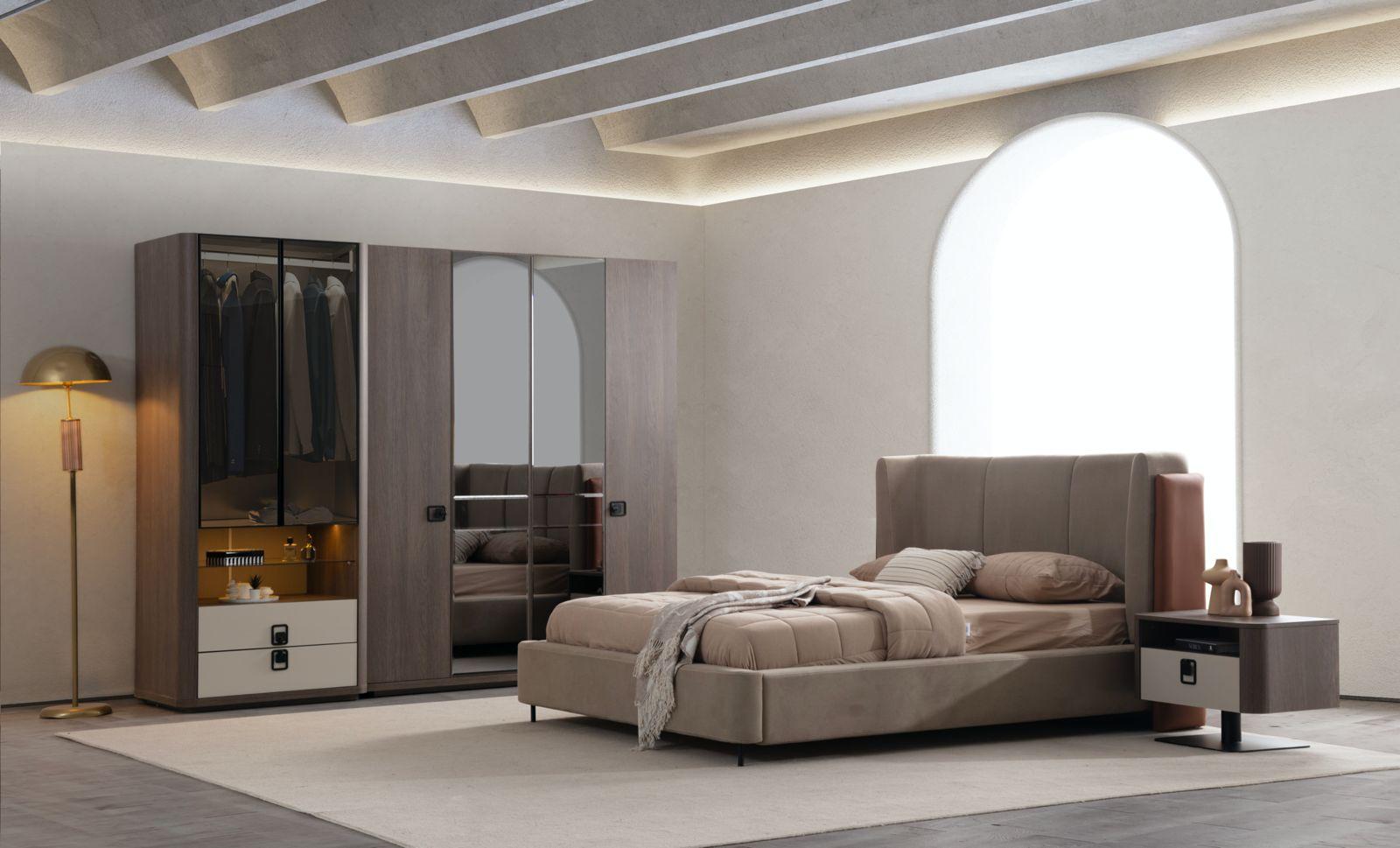 Schlafzimmer-Set Braun Holz Modern mit Bett, Kleiderschrank