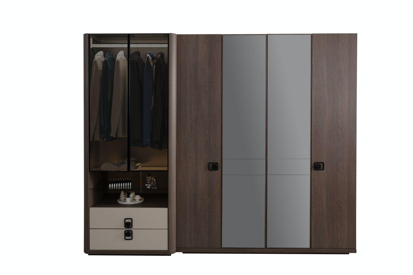 Kleiderschrank aus Holz in Braun modern eleganter Stauraum