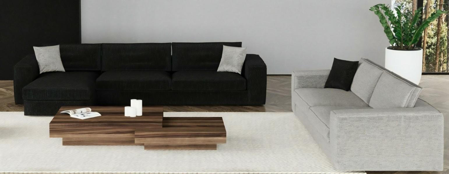 Stilvolle Polstersofas Schwarzer 4-Sitzer Exklusives Textilsofa 2tlg