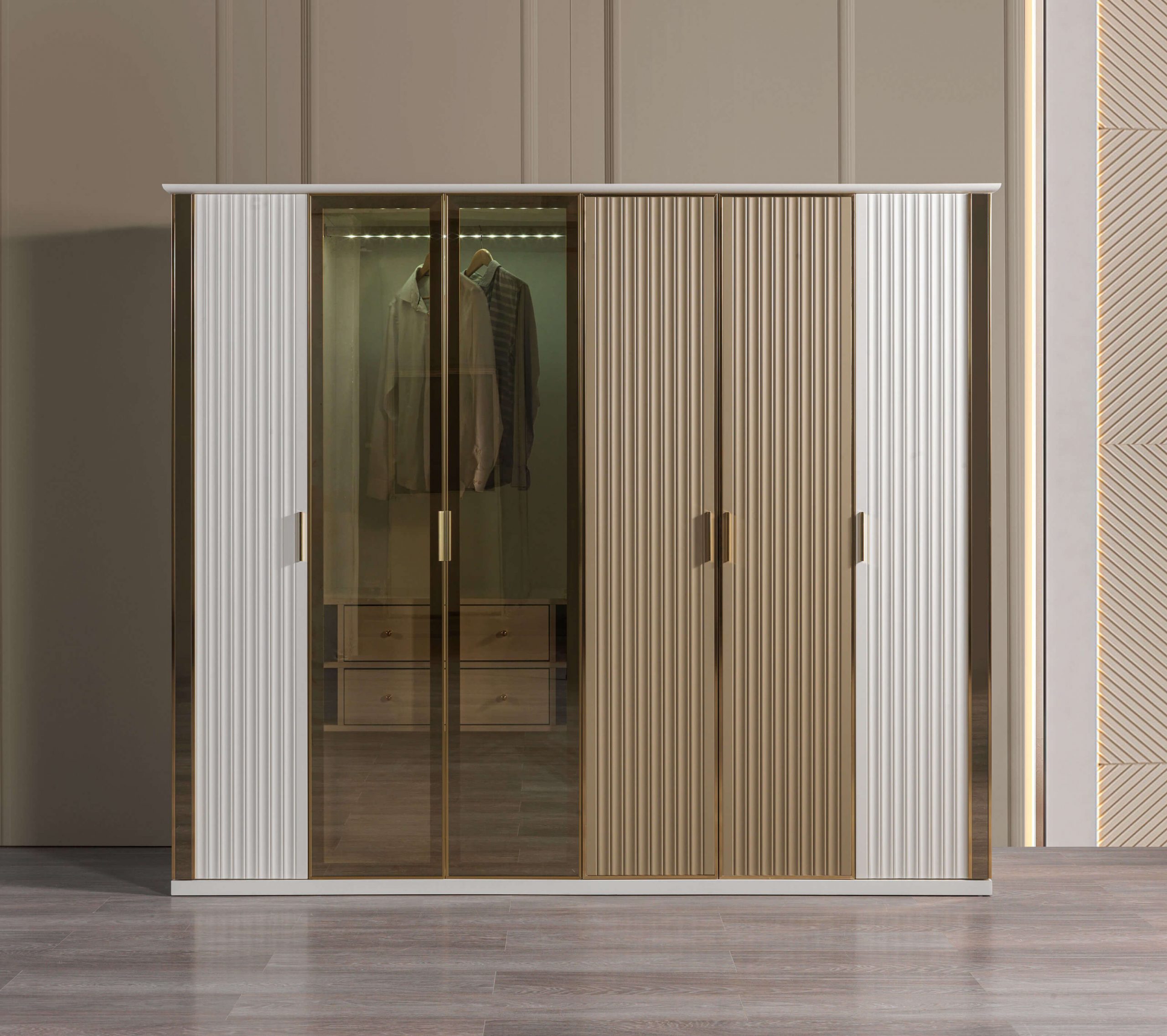 Kleiderschrank Glas Luxus Design modern Schlafzimmer 234 cm groß