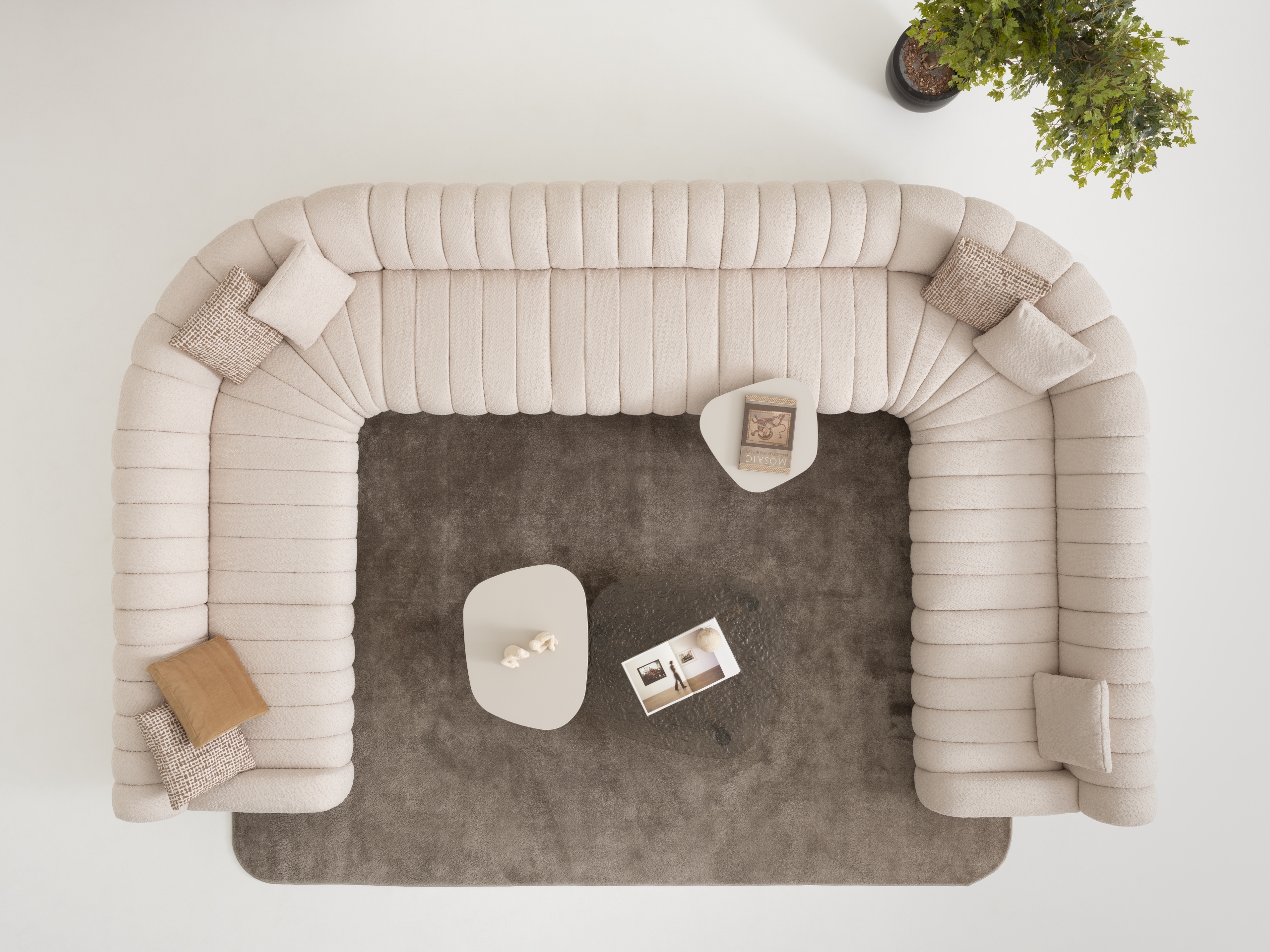 Modernes Wohnzimmer Set aus Textil und Holz in Beige