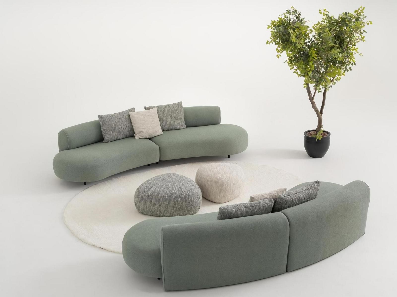 Modernes Wohnzimmer Set aus Stoff und Holz in Grün