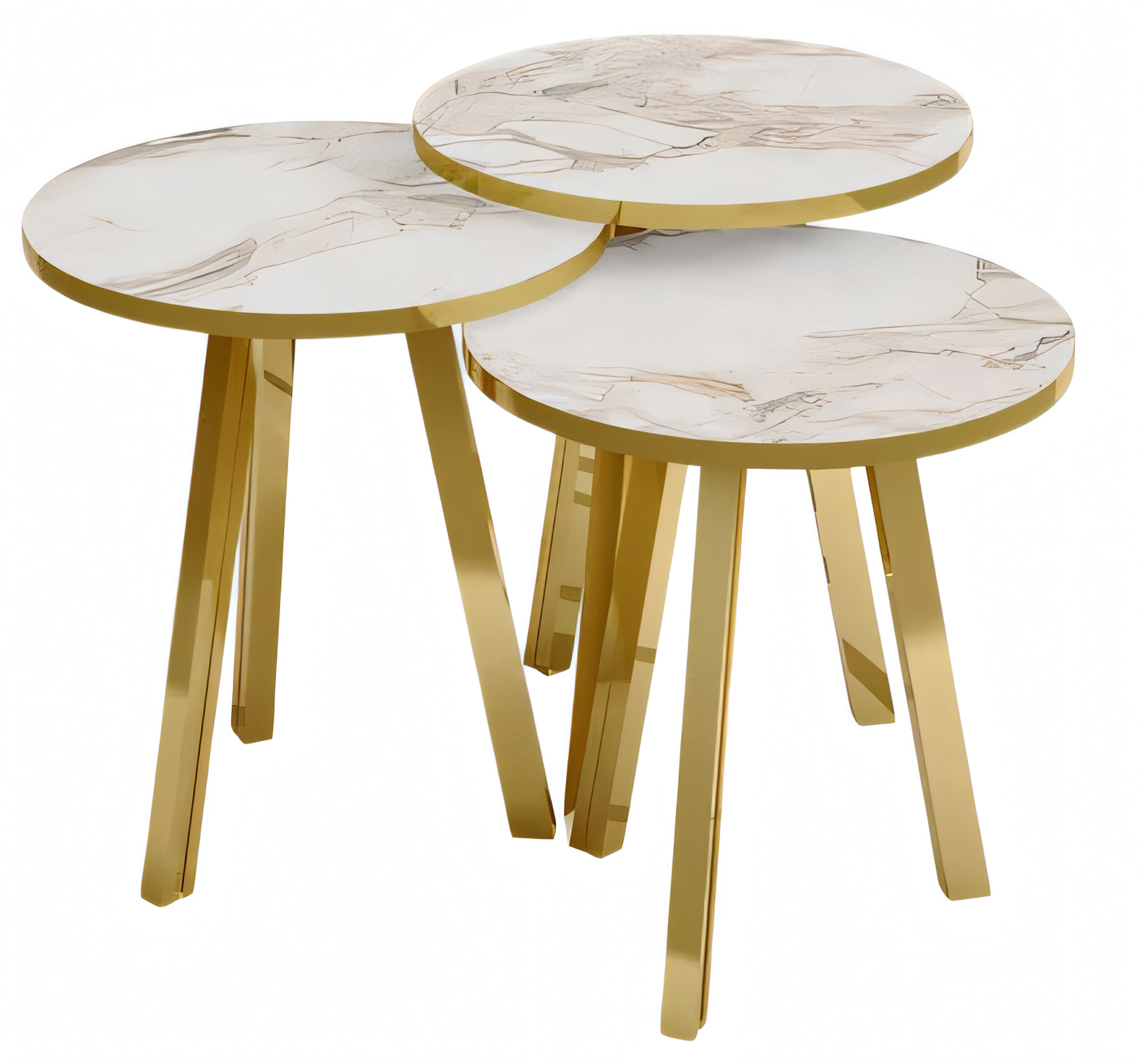 Elegantes Beiges Holz-Metall Couchtisch-Set für modernes Wohnzimmer