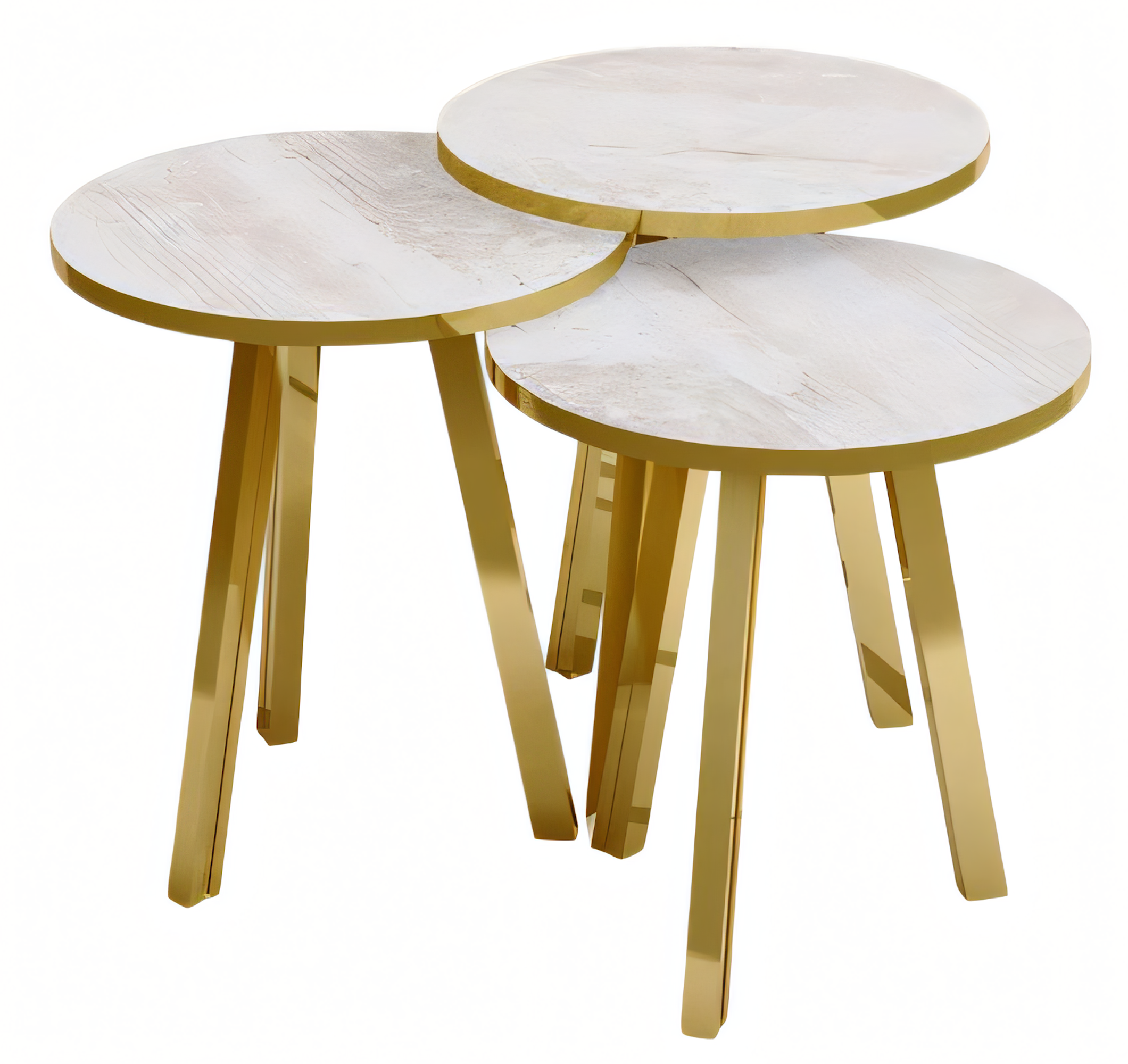 Elegantes Beiges Holz- und Metall Couchtisch-Set im modernen Stil