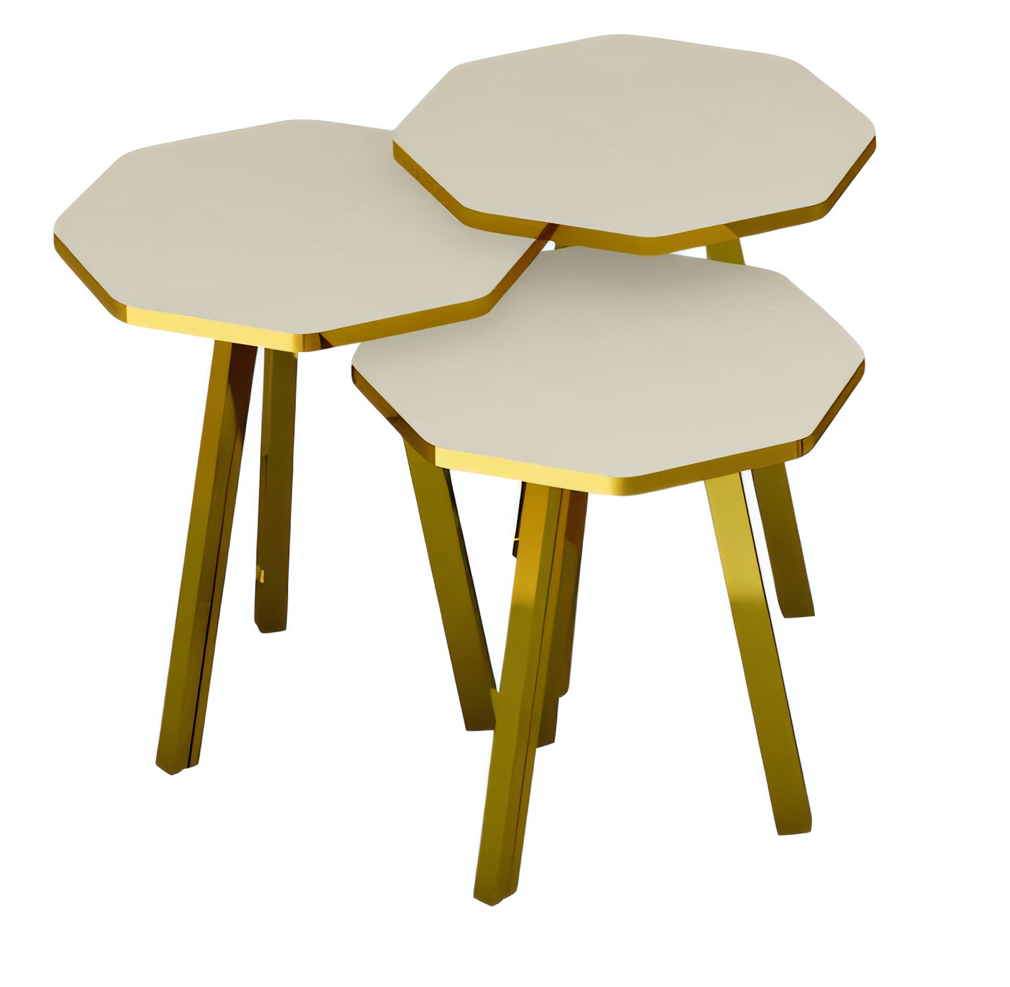 Elegantes weißes Couchtisch-Set aus Holz und Metall im modernen Stil