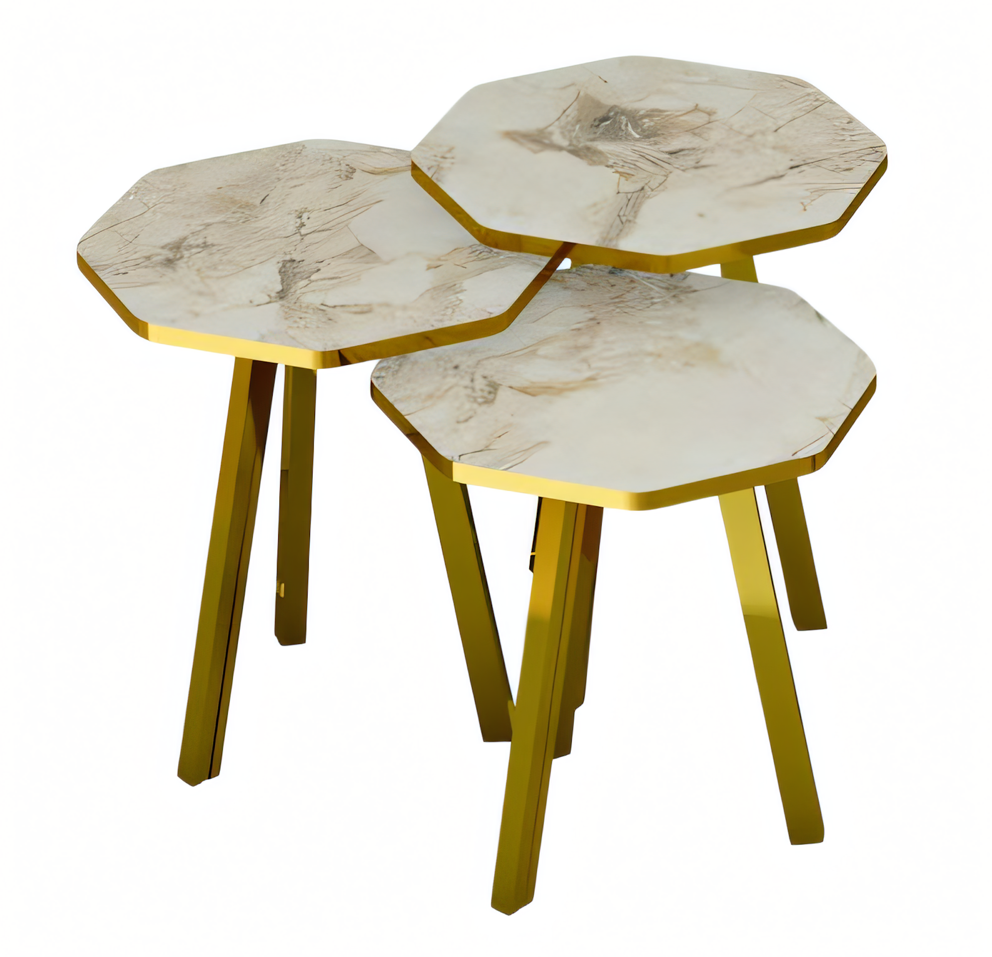 Elegantes Beiges Holz-Metall Couchtisch-Set für modernes Wohnzimmer