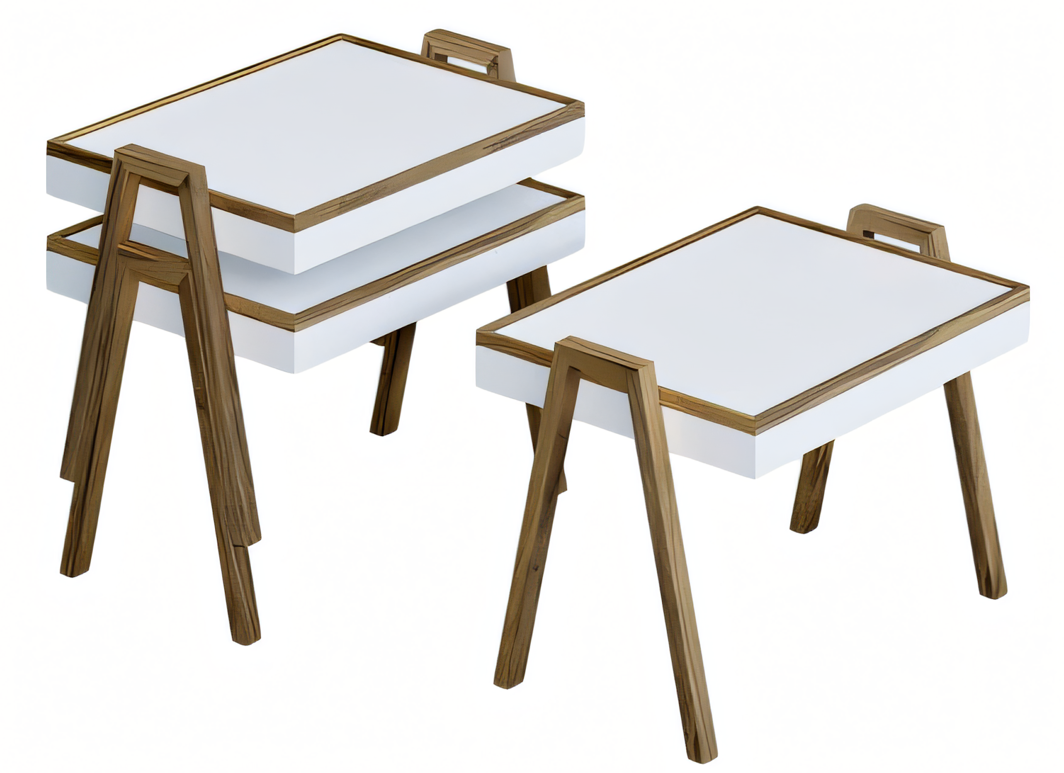 Elegantes weißes Couchtisch-Set aus Holz im modernen Design