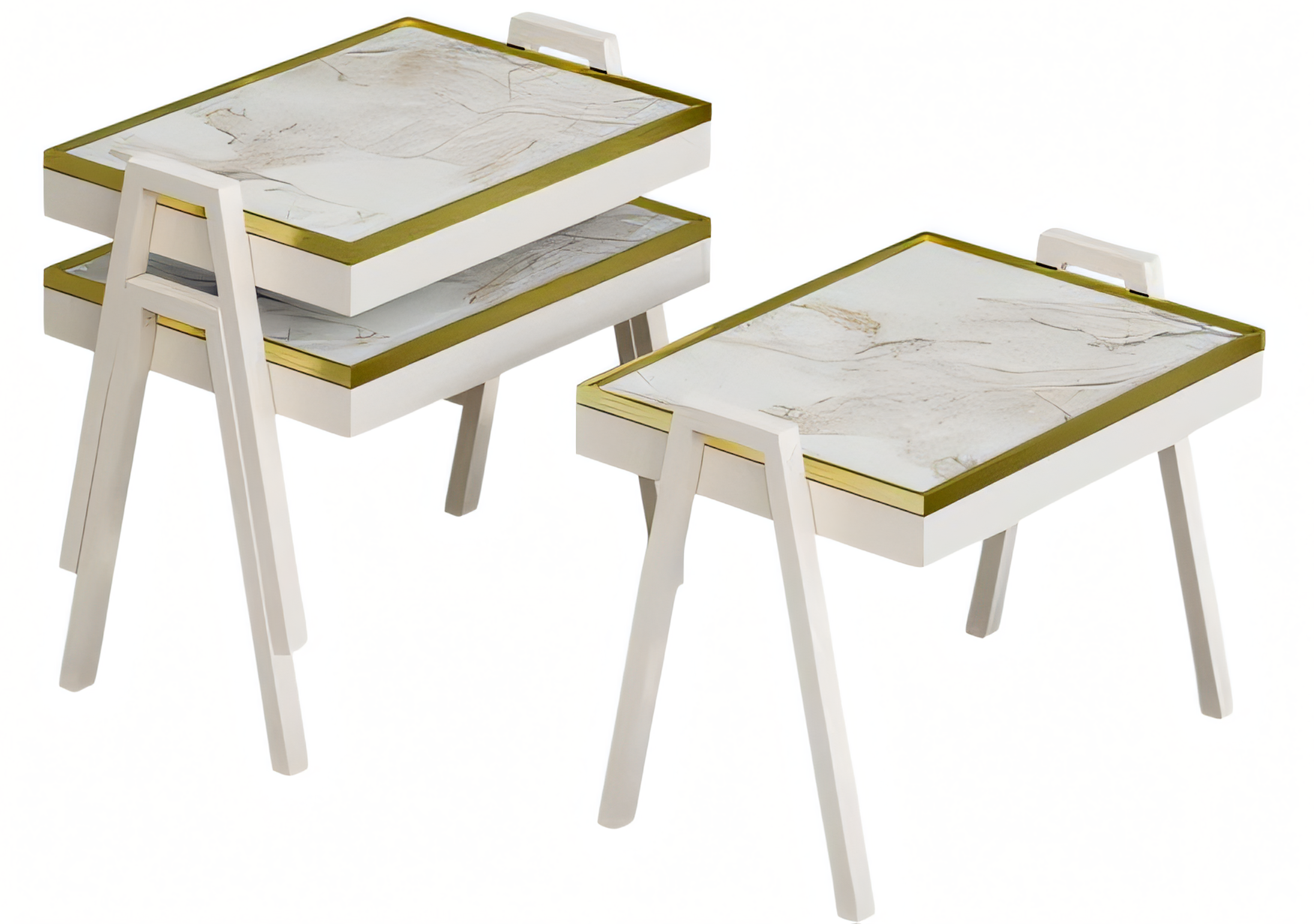 Weißes Holz Couchtisch-Set modern elegant