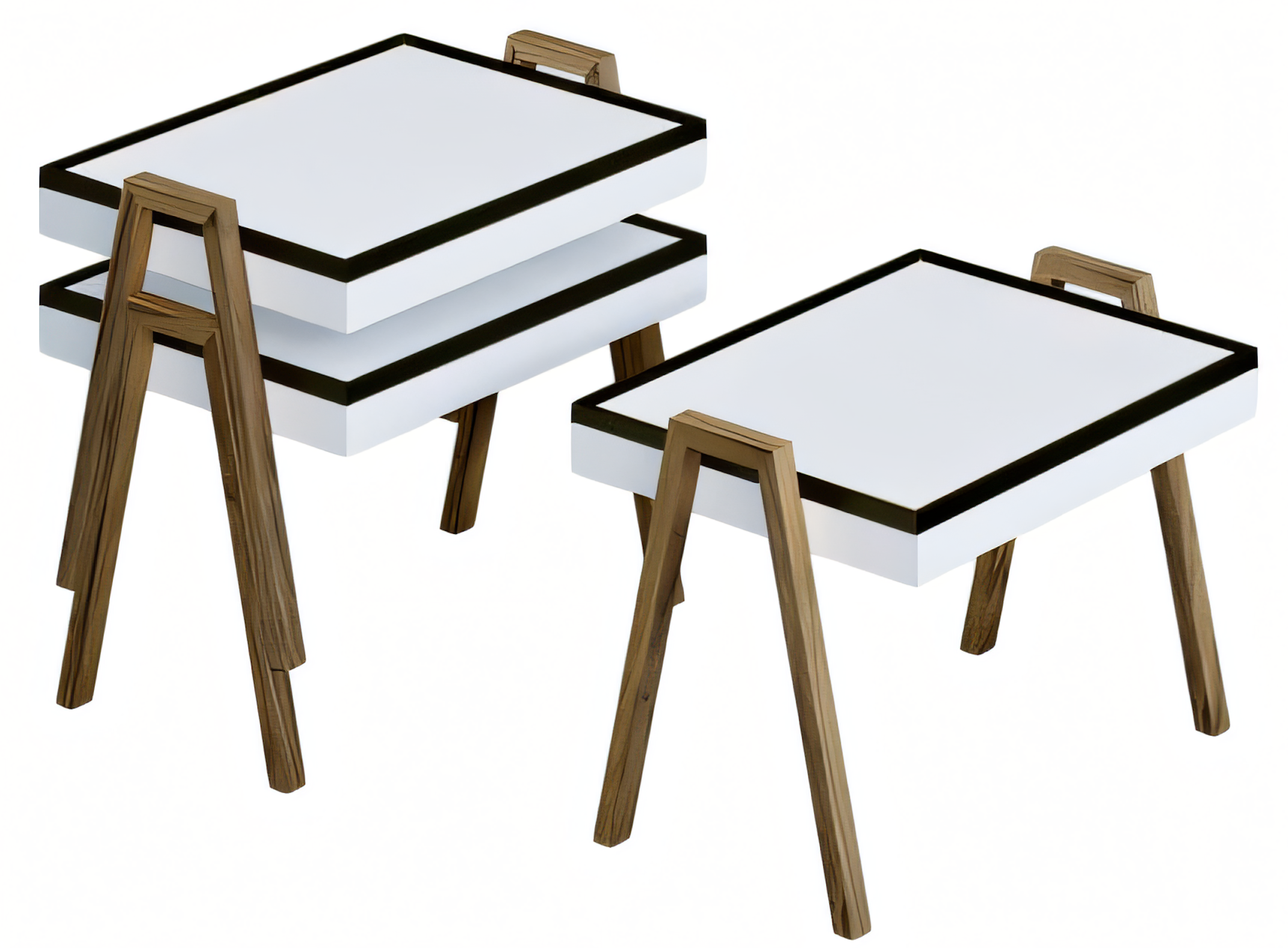 Elegantes weißes Couchtisch-Set aus Holz im modernen Stil