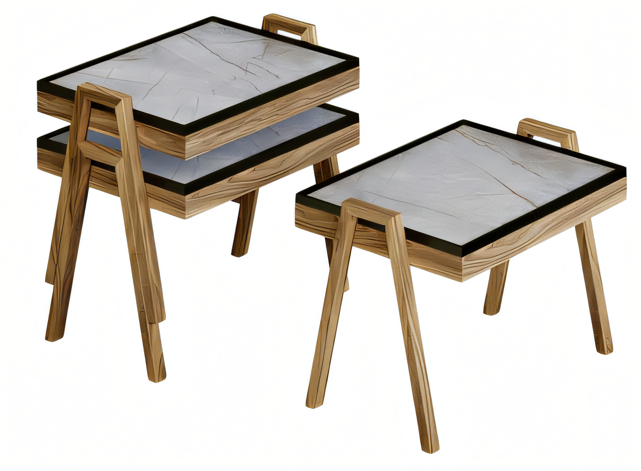 Couchtisch-Set Holz Beige Modern Elegant Wohnzimmermöbel