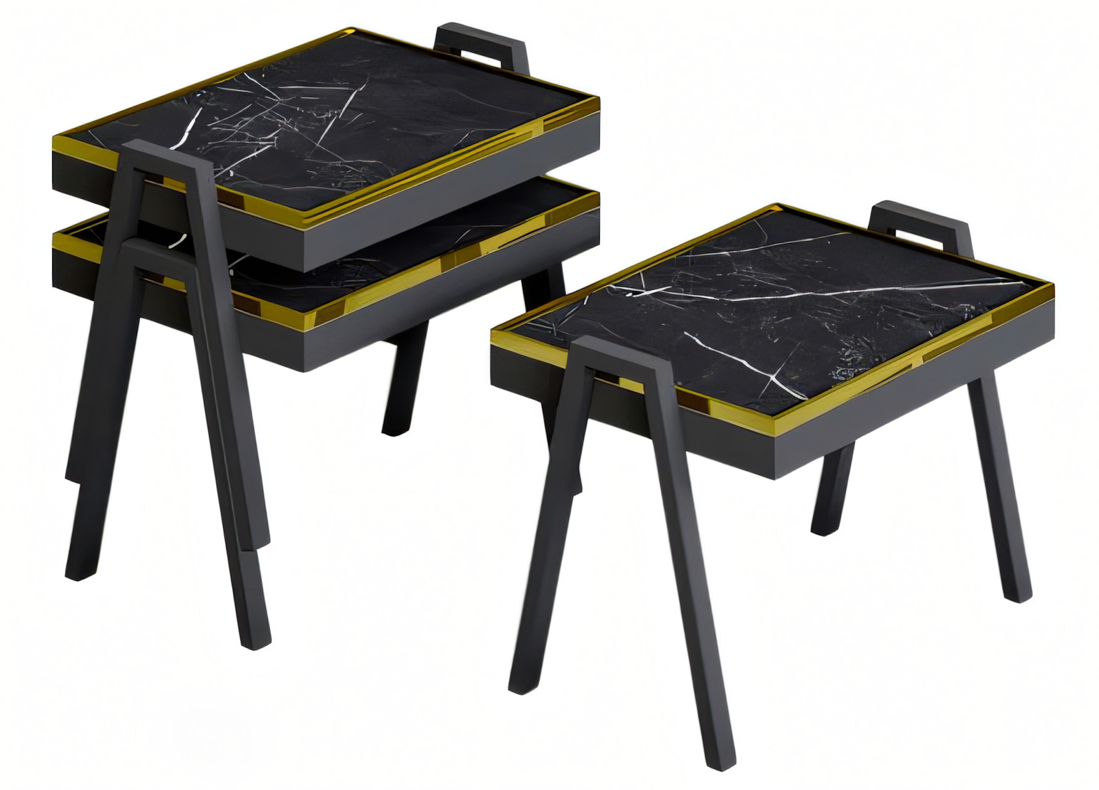 Elegantes schwarzes Couchtisch-Set aus Holz im modernen Stil