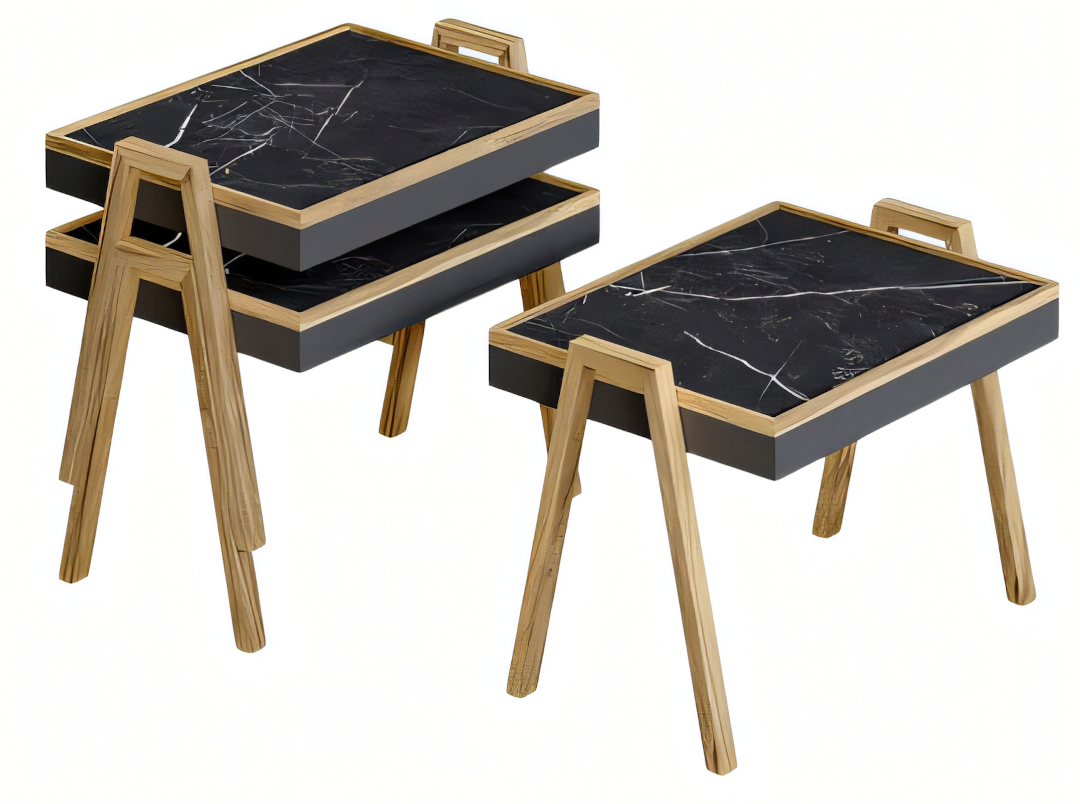 Elegantes schwarzes Couchtisch-Set aus Holz im modernen Design