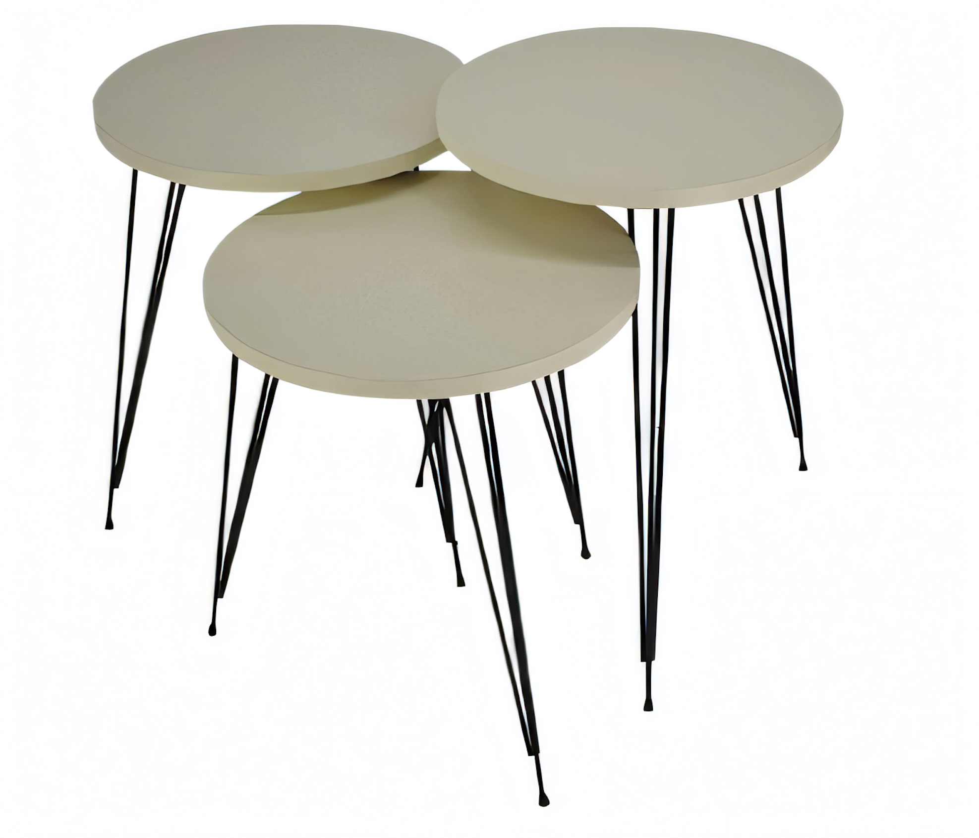 Elegantes Beigefarbenes Couchtisch-Set aus Holz und Metall