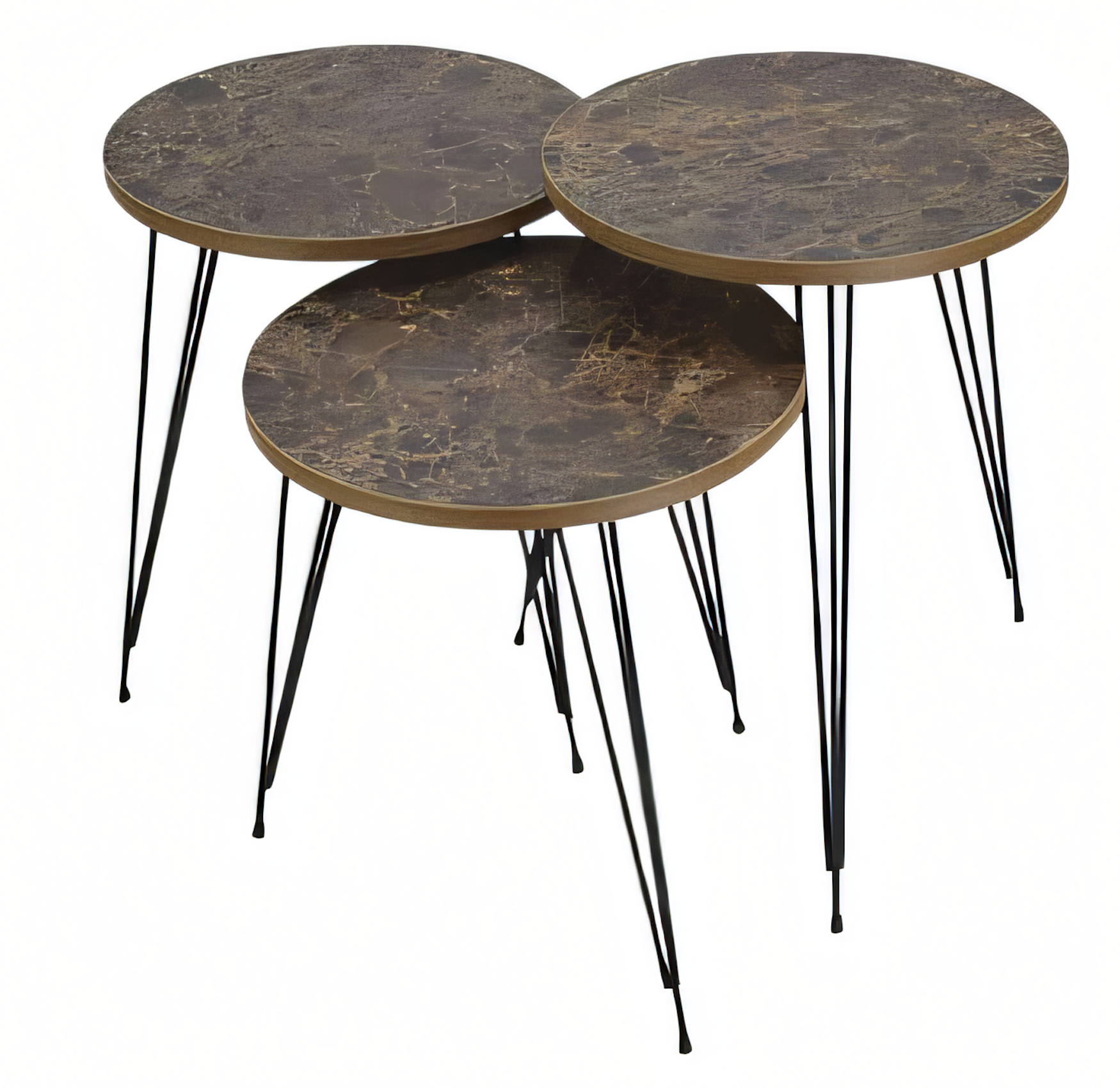 Elegantes braunes Couchtisch-Set aus Holz und Metall