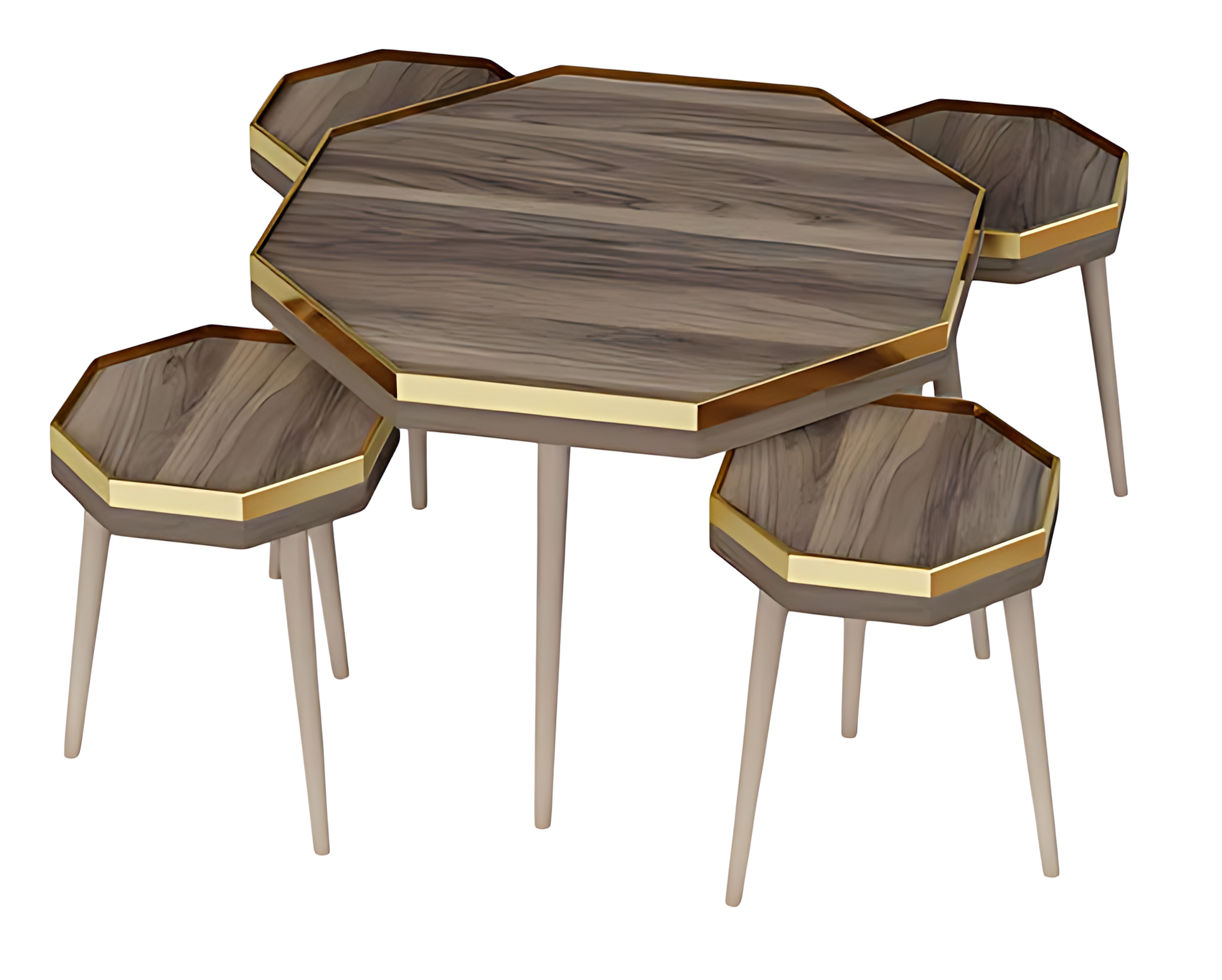 Wohnzimmer-Set Braun Holz Edelstahl modern stilvoll