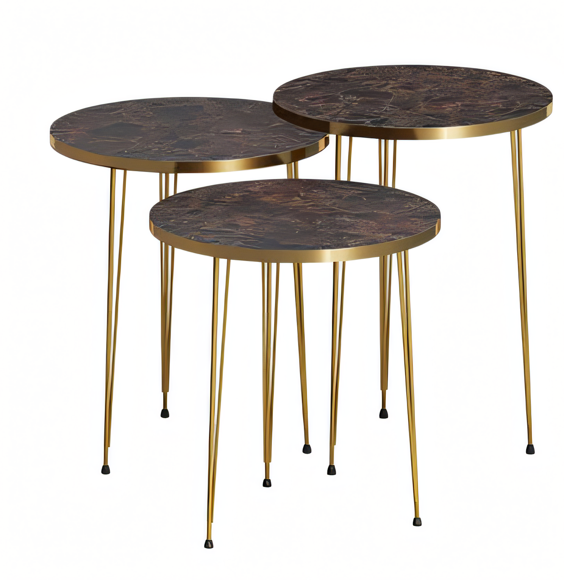 Elegantes braunes Couchtisch-Set aus Holz und Edelstahl