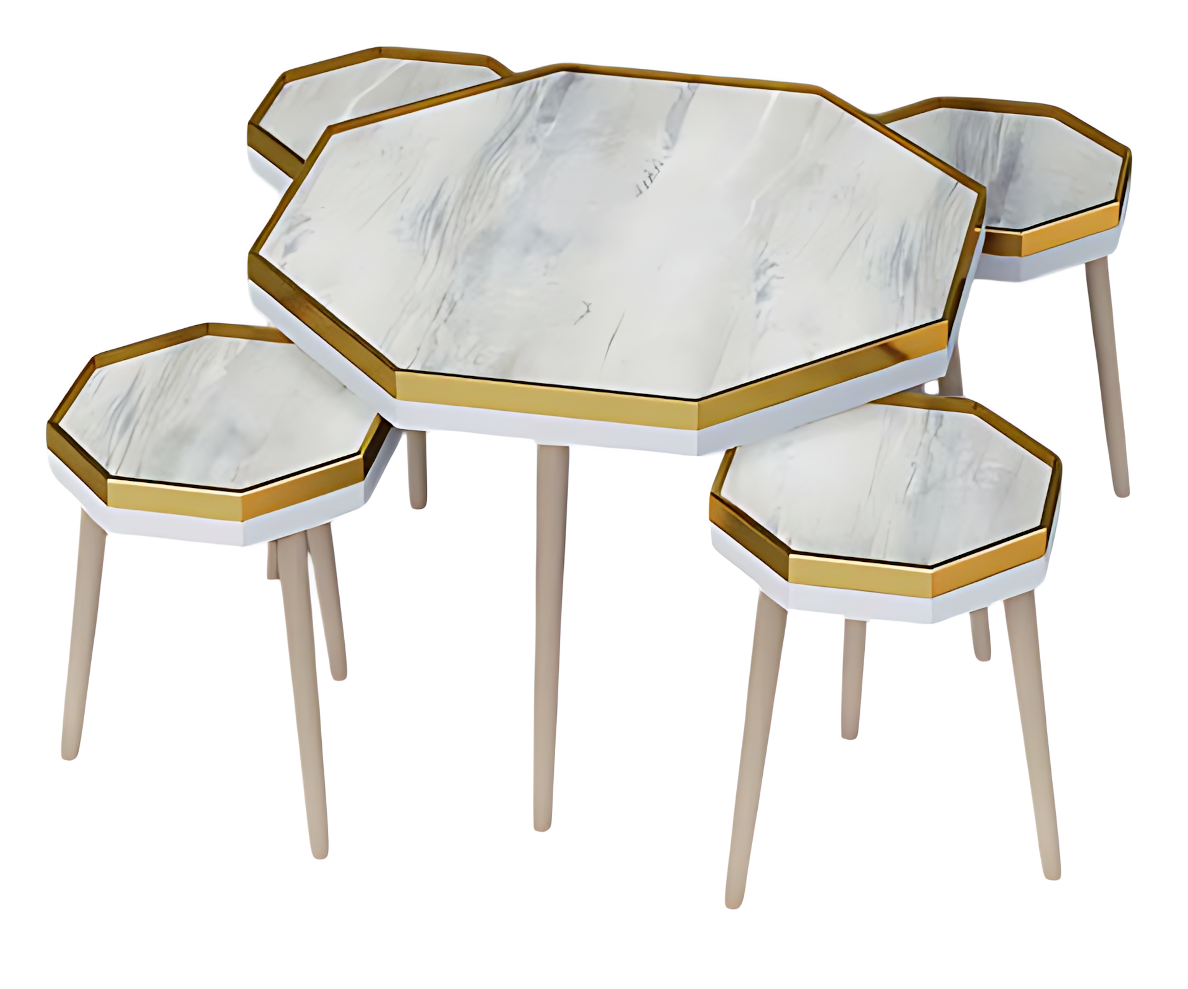 Elegantes weißes Wohnzimmer-Set aus Holz und Edelstahl im modernen