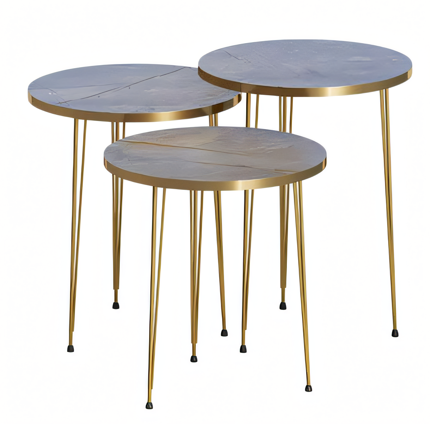 Elegantes graues Couchtisch-Set aus Holz und Edelstahl