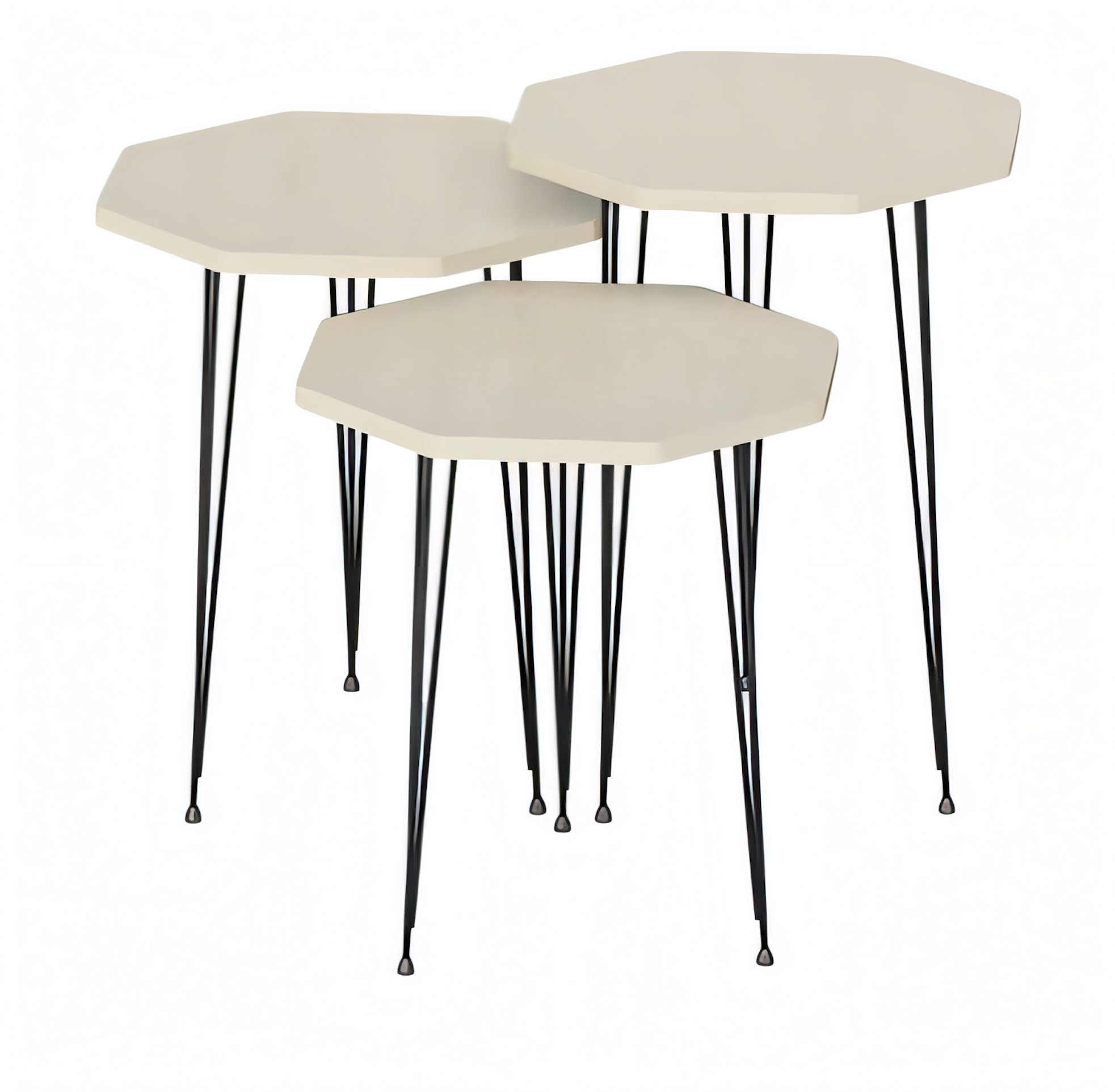 Elegantes weißes Couchtisch-Set aus Metall und Holz für modernes