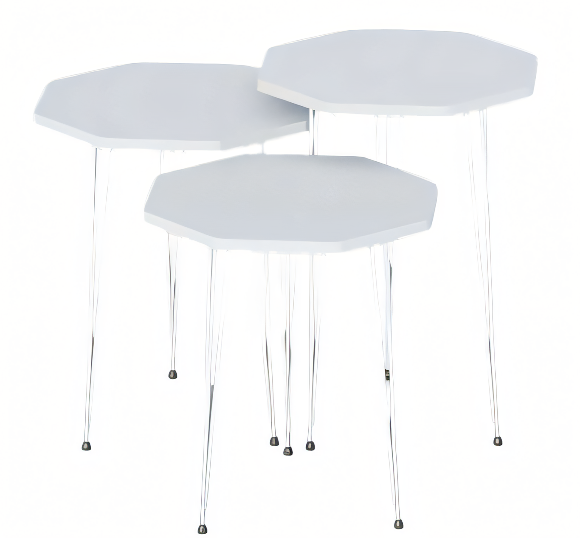 Elegantes weißes Couchtisch-Set aus Holz und Edelstahl