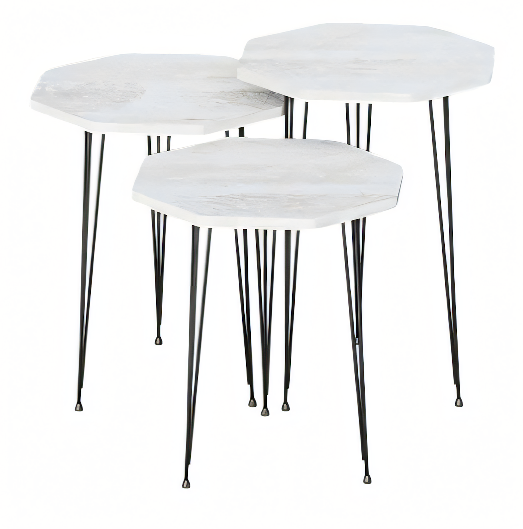 Elegantes weißes Couchtisch-Set aus Holz und Metall im modernen Stil