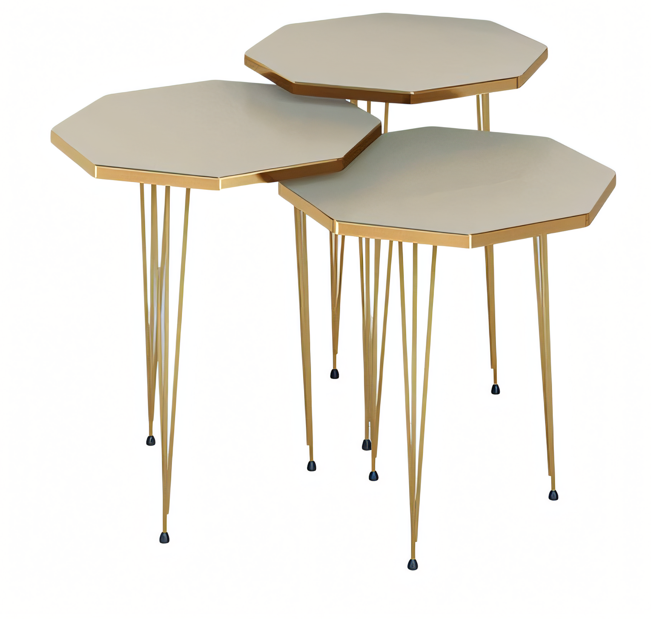 Edles Beiges Couchtisch-Set aus Holz und Edelstahl, modern