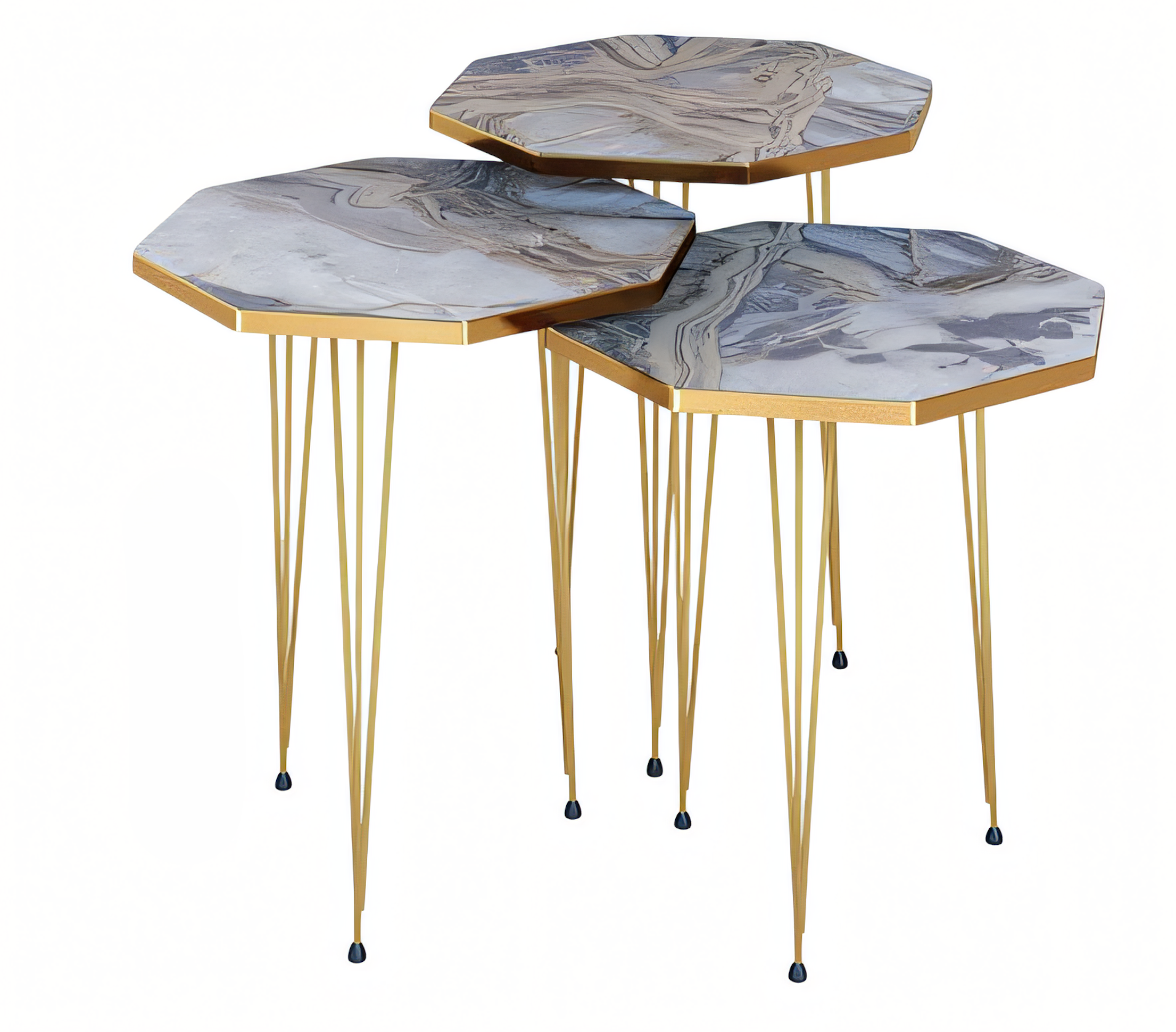 Moderner grauer Couchtisch aus Holz und Edelstahl