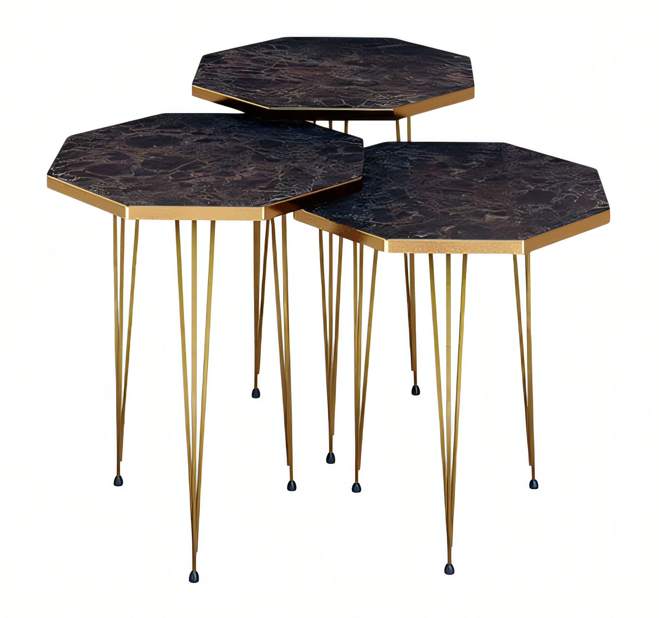 Elegantes braunes Couchtisch-Set aus Holz und Edelstahl