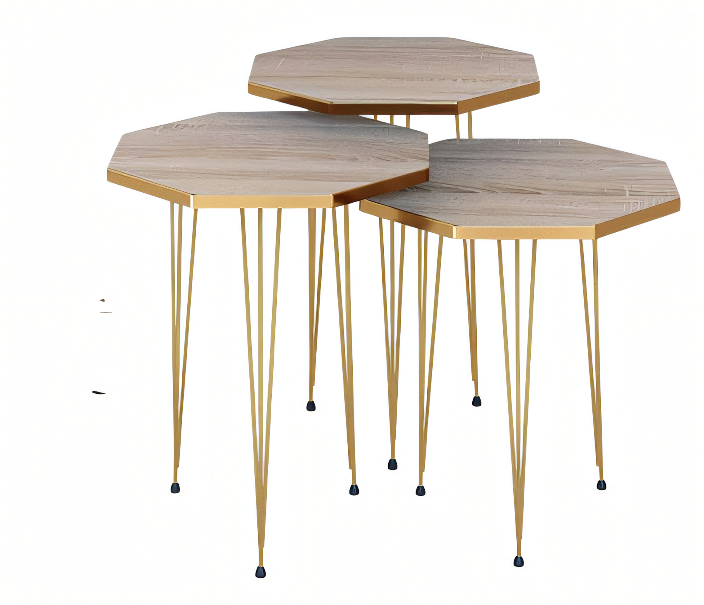 Elegantes braunes Couchtisch-Set aus Holz und Edelstahl