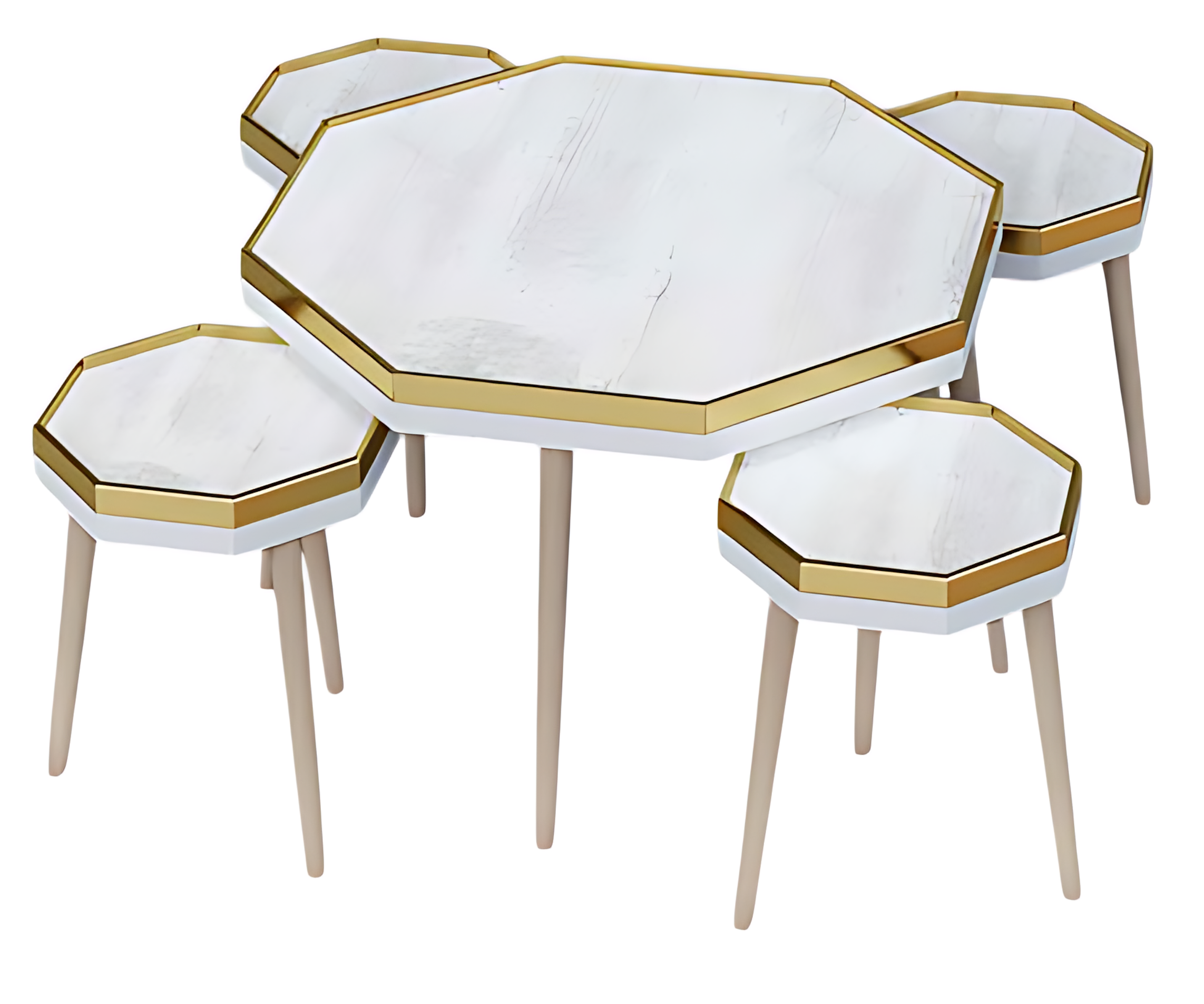 Elegantes Wohnzimmer-Set aus Holz und Edelstahl in Weiß