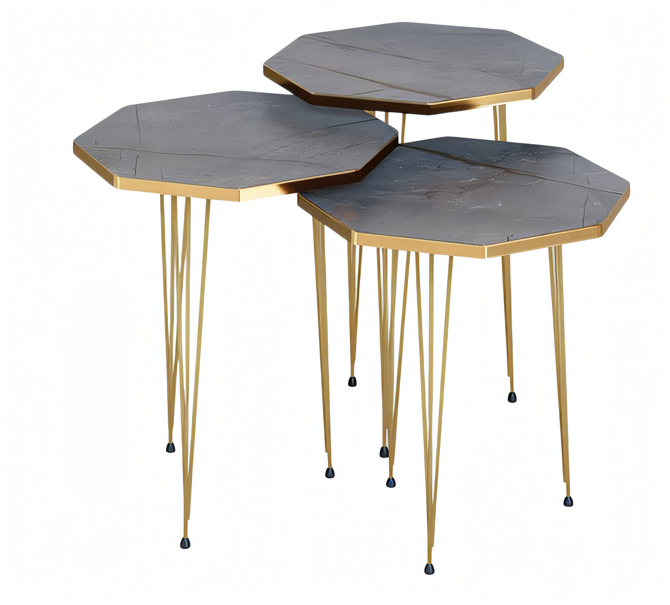 Elegantes graues Couchtisch-Set aus Holz und Edelstahl