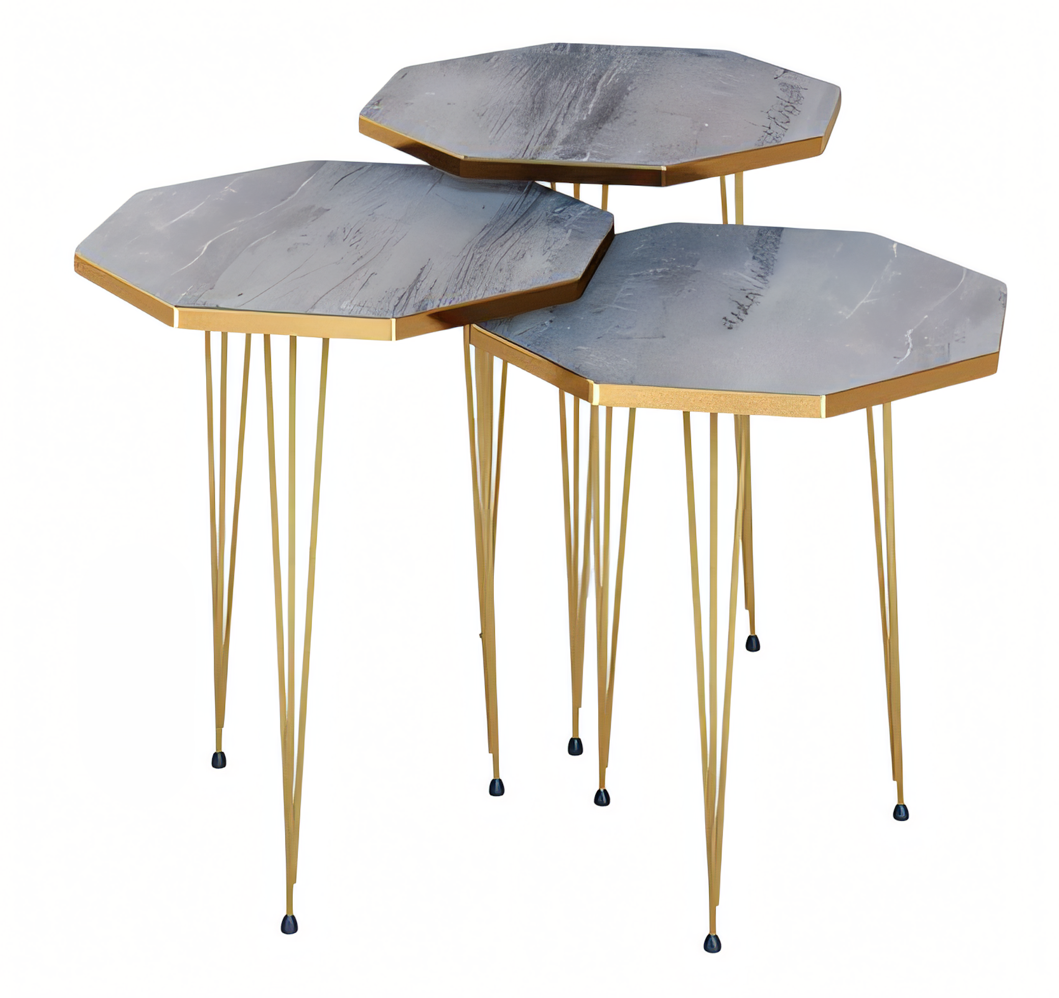 Elegantes graues Couchtisch-Set aus Holz und Edelstahl