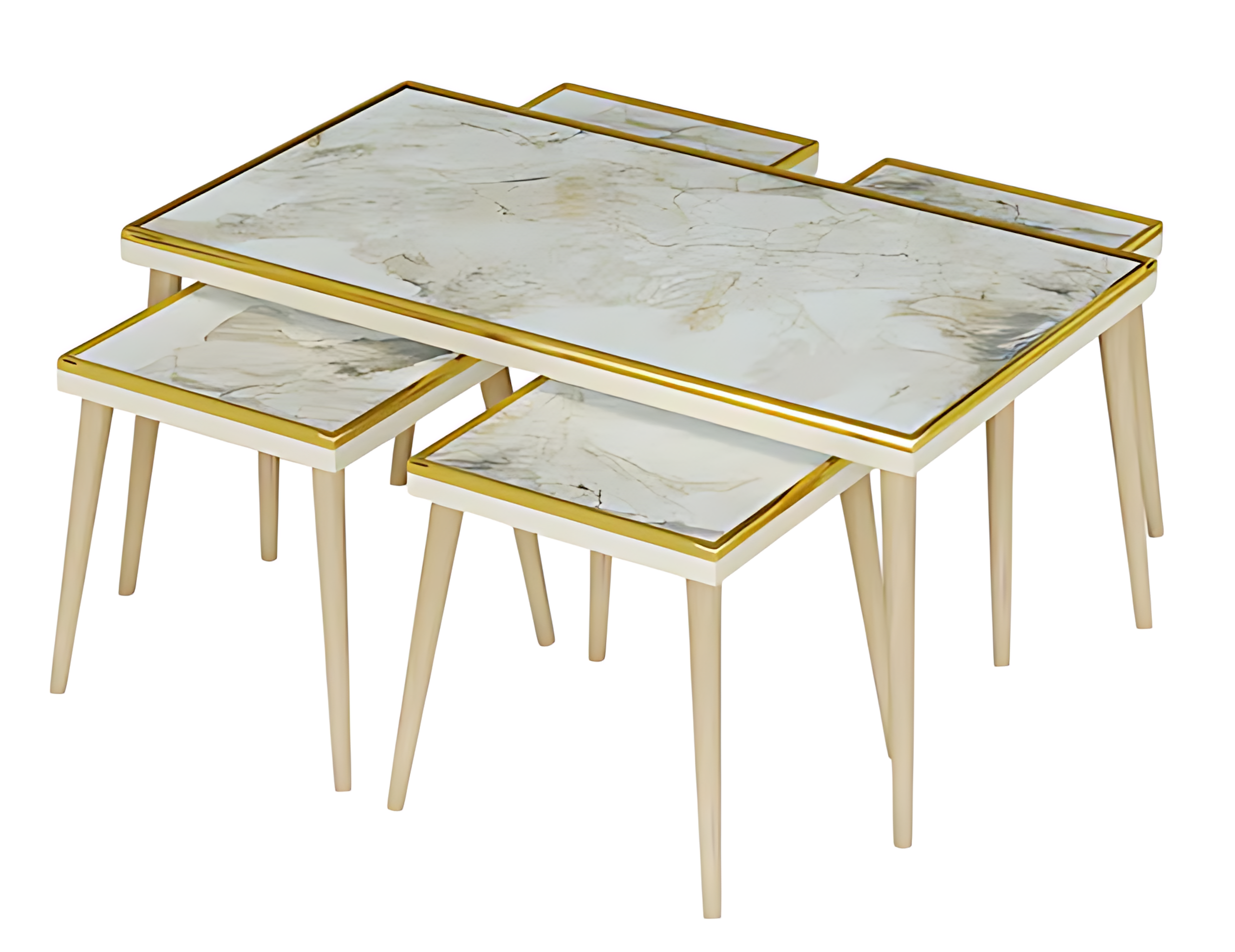 Elegantes weißes Wohnzimmer-Set aus Holz und Edelstahl