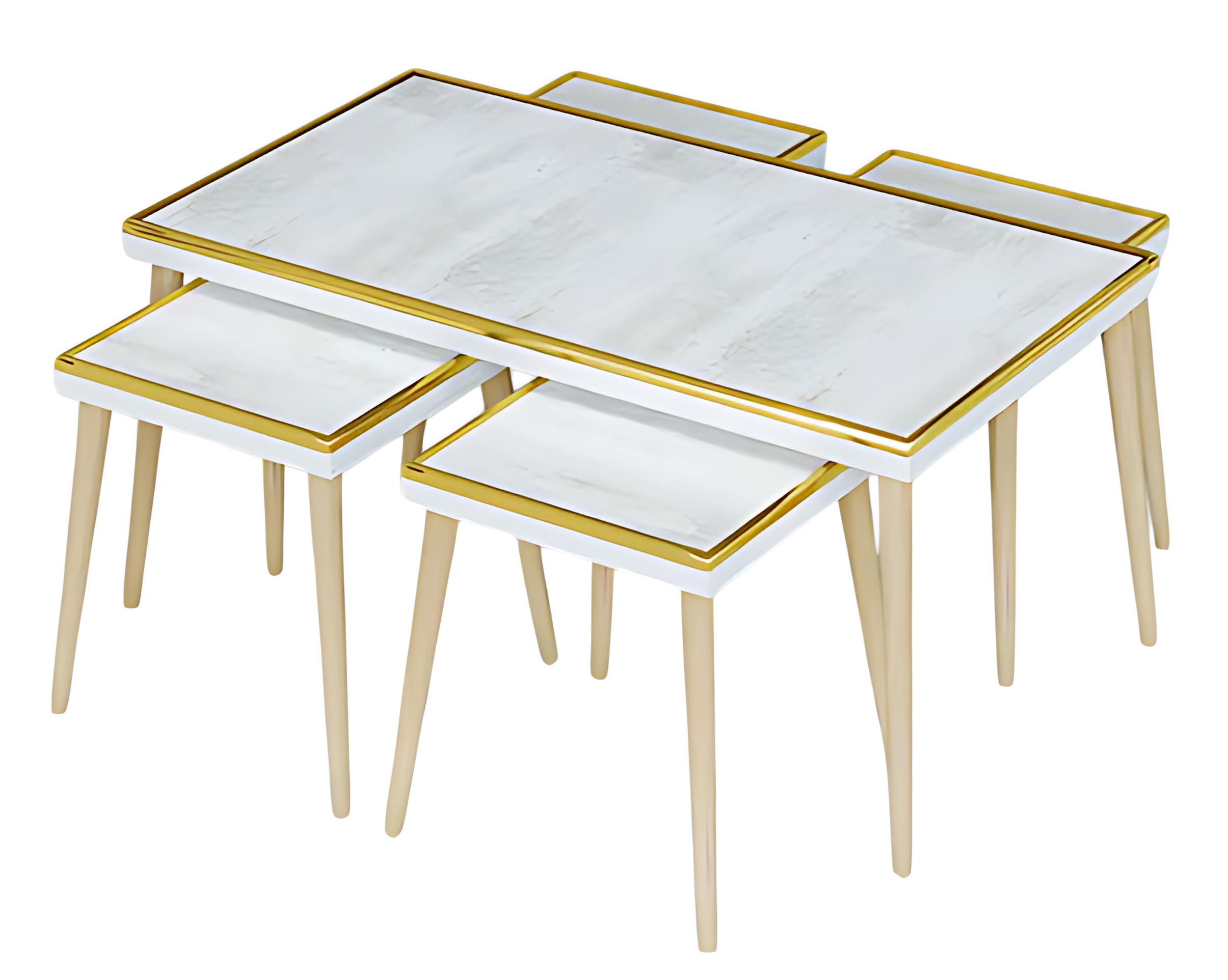 Elegantes Wohnzimmer-Set in Weiß aus Holz und Edelstahl