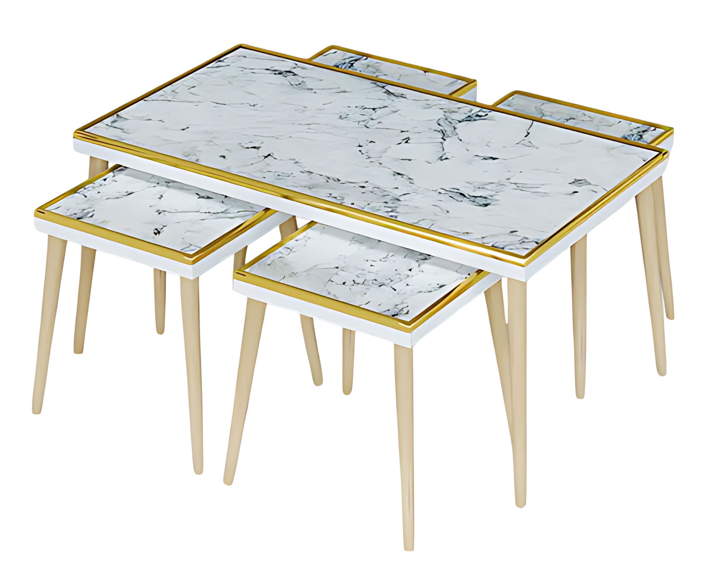 Elegantes weißes Wohnzimmer-Set aus Holz und Edelstahl