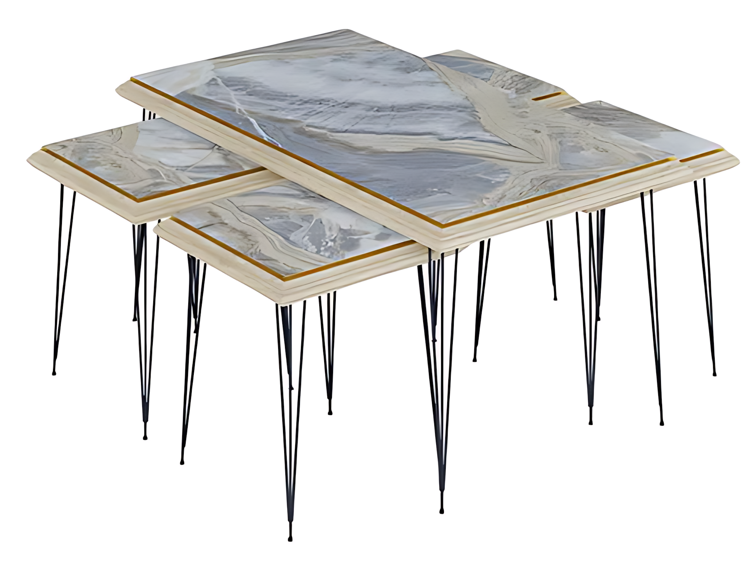 Grauer MDF Edelstahl Couchtisch mit Beistelltischen modern