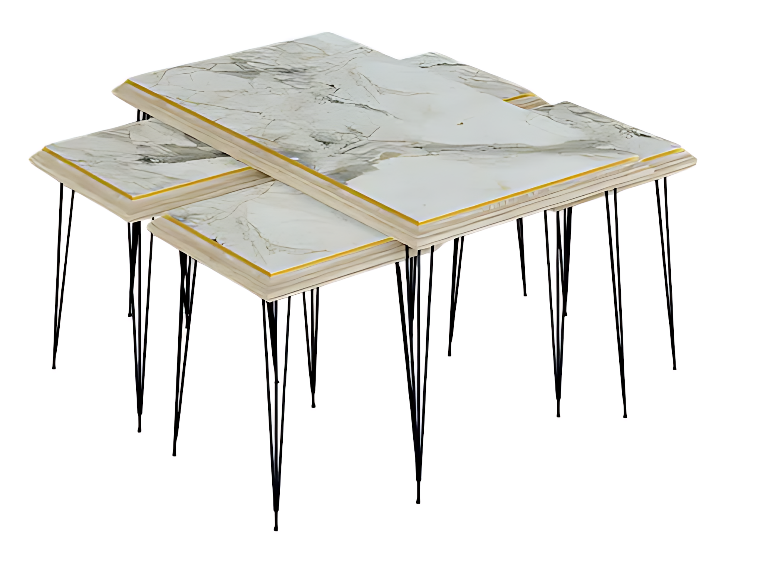 Moderner weißer Couchtisch mit Beistelltischen aus MDF und Edelstahl