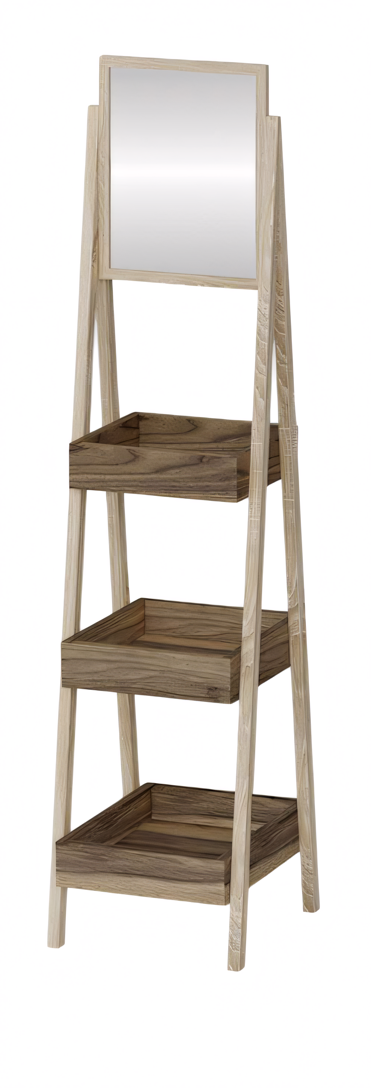 Elegantes Holzregal mit Spiegel in Beigeton für Wohnzimmer und Flur