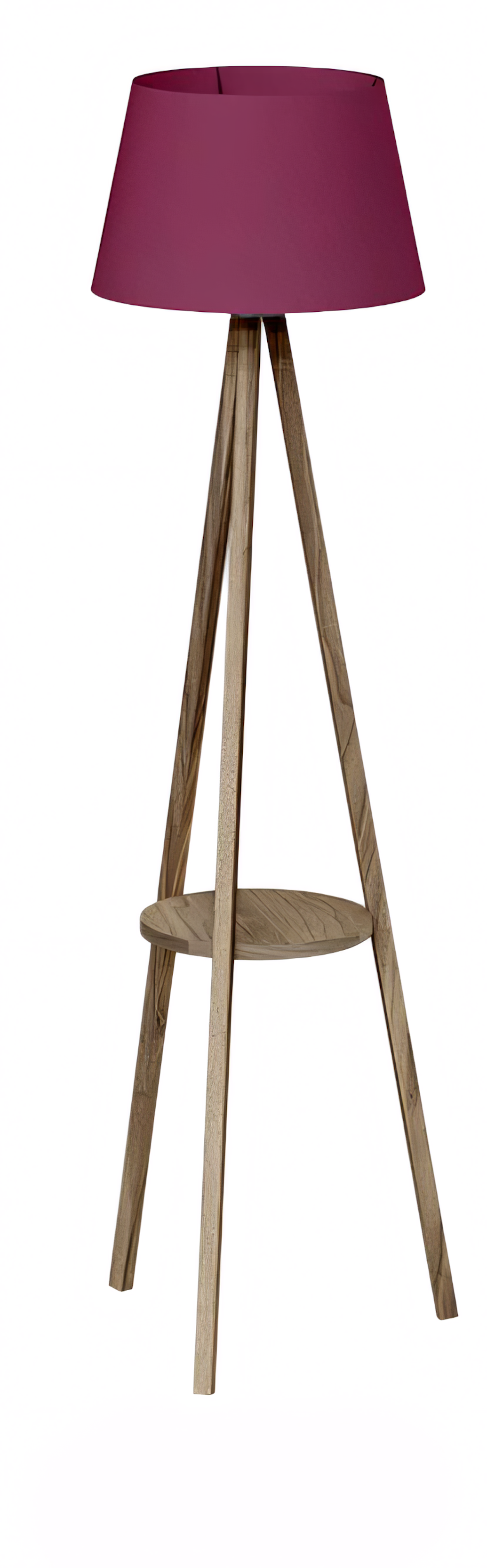 Elegante lila Holz Stehlampe mit Regal modern