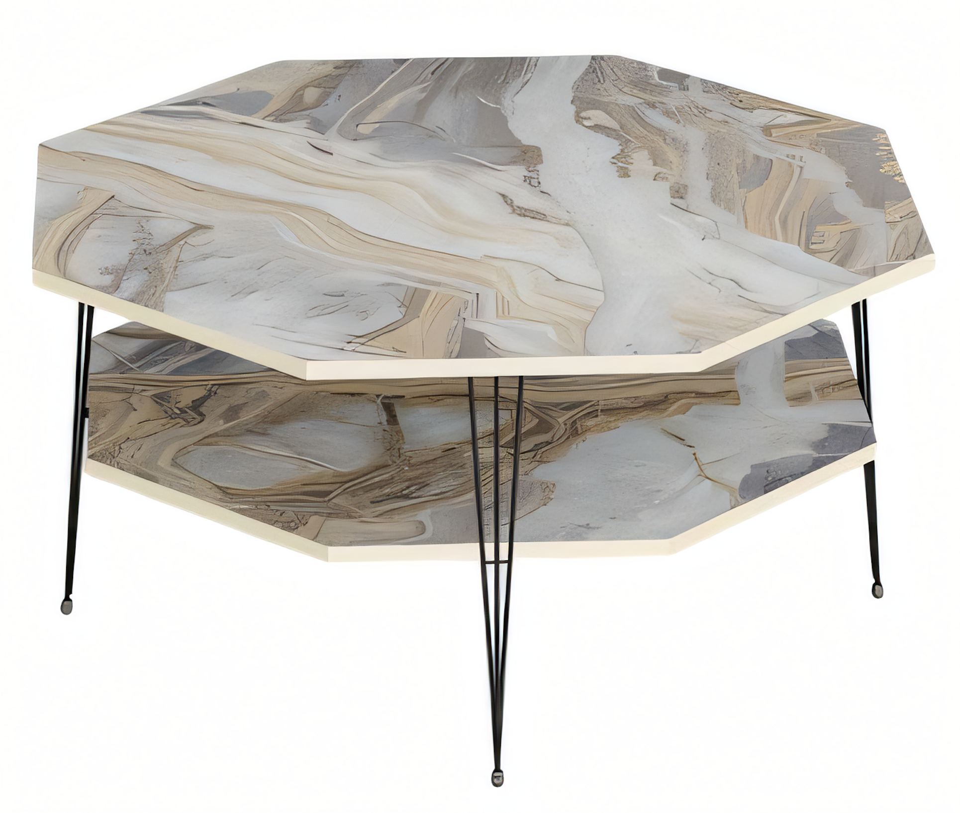 Moderner Mehrfarbiger Couchtisch aus Holz und Edelstahl