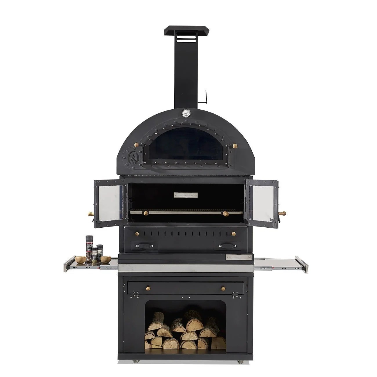 Eleganter Grillkamin aus Edelstahl in Schwarz für Garten und Terrasse