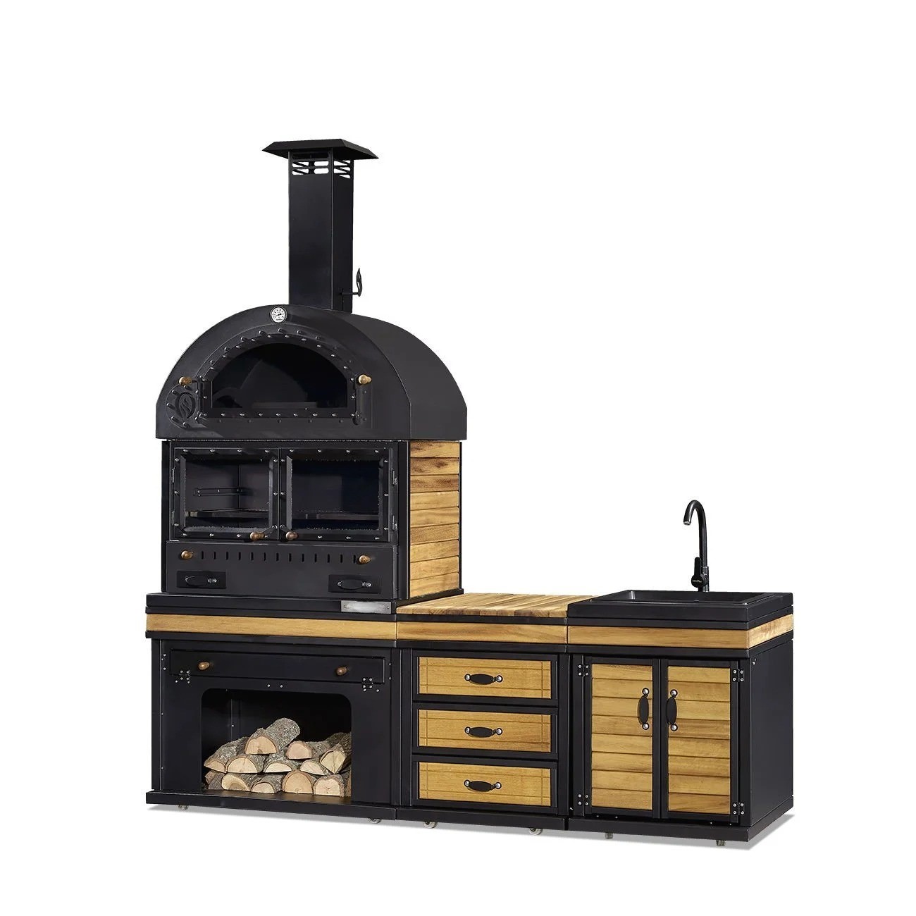 Moderne Außenküche aus Edelstahl in Schwarz