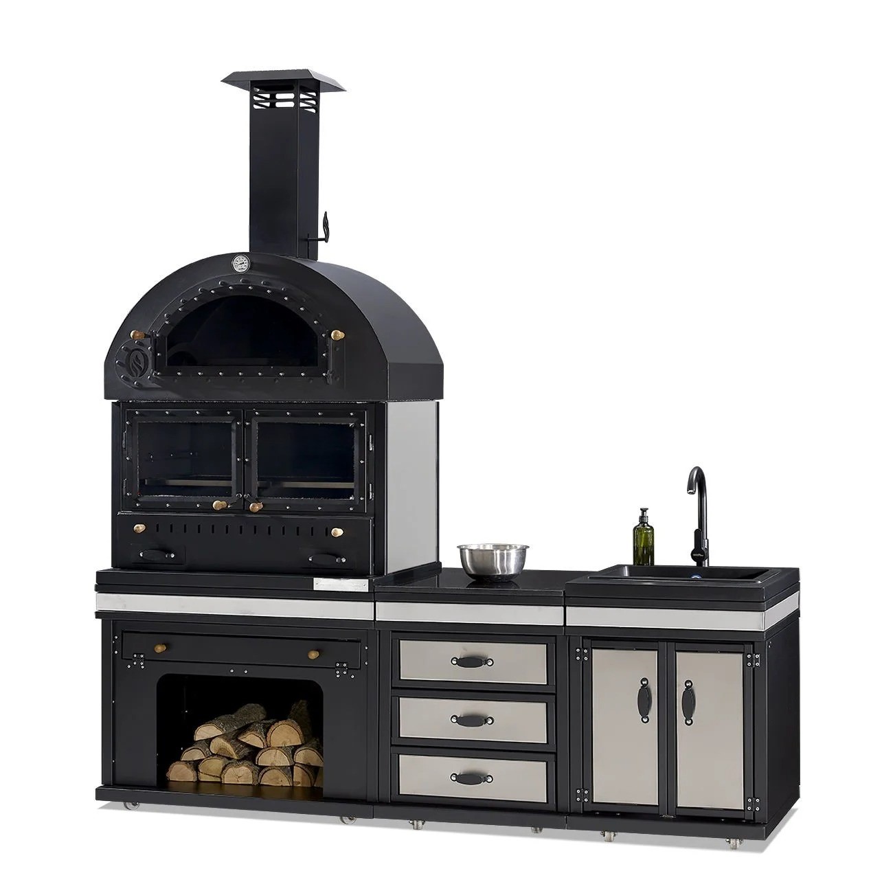 Moderne Außenküche aus Edelstahl in Schwarz