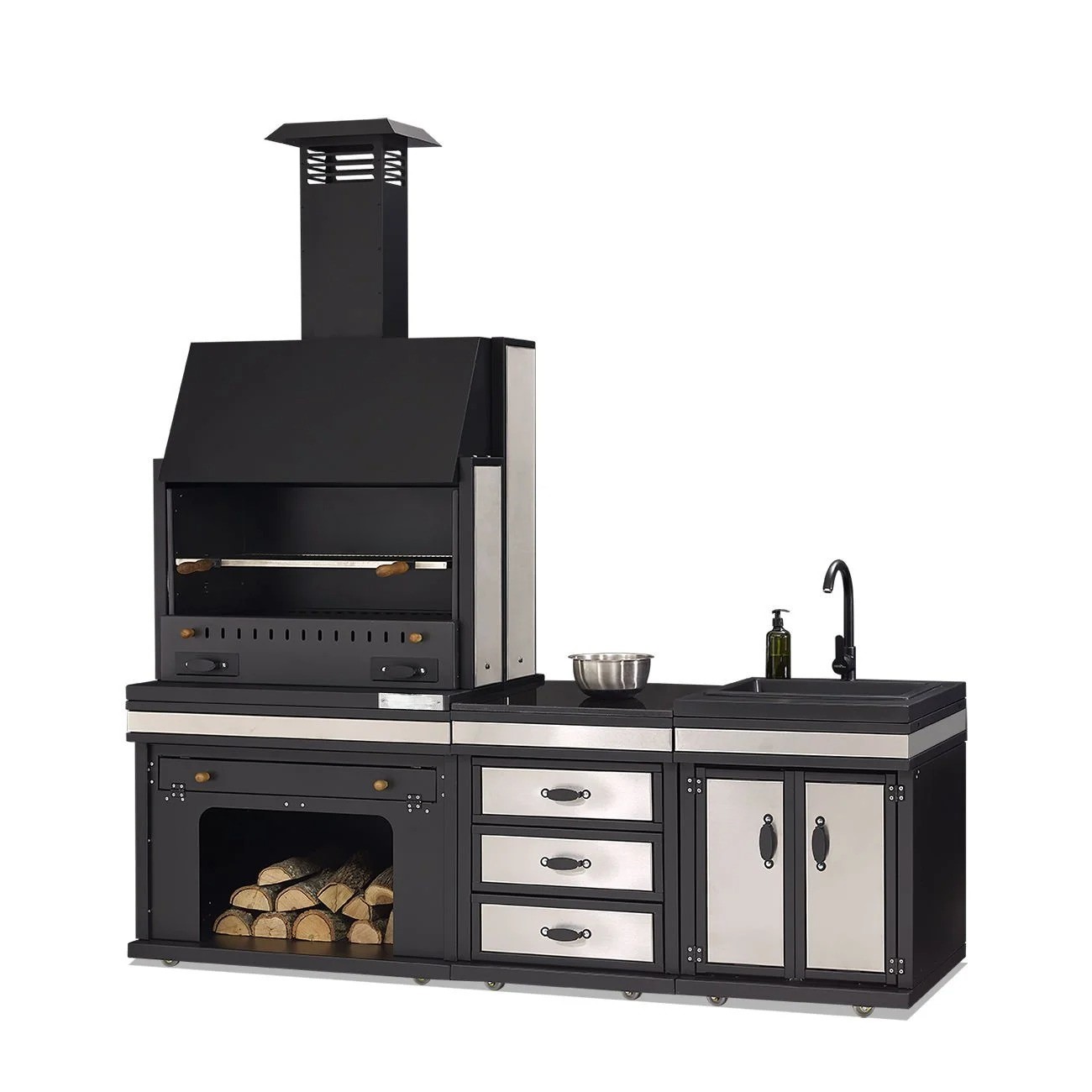 Elegante Außenküche aus Edelstahl in Schwarz für Garten und Terrasse