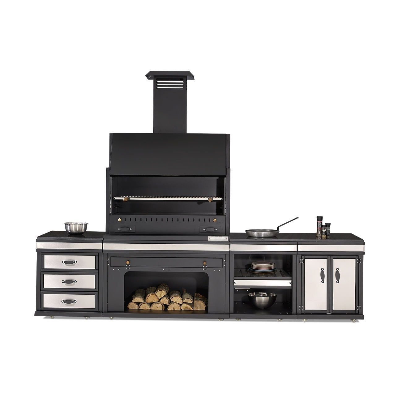 Außenküche aus Edelstahl in Schwarz für Garten und Terrasse