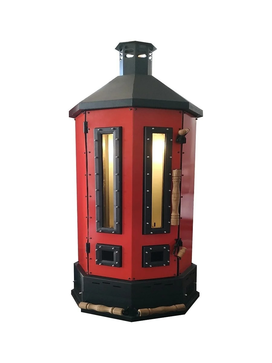 Roter Gartenofen aus Edelstahl mit Glas, stilvoll und langlebig